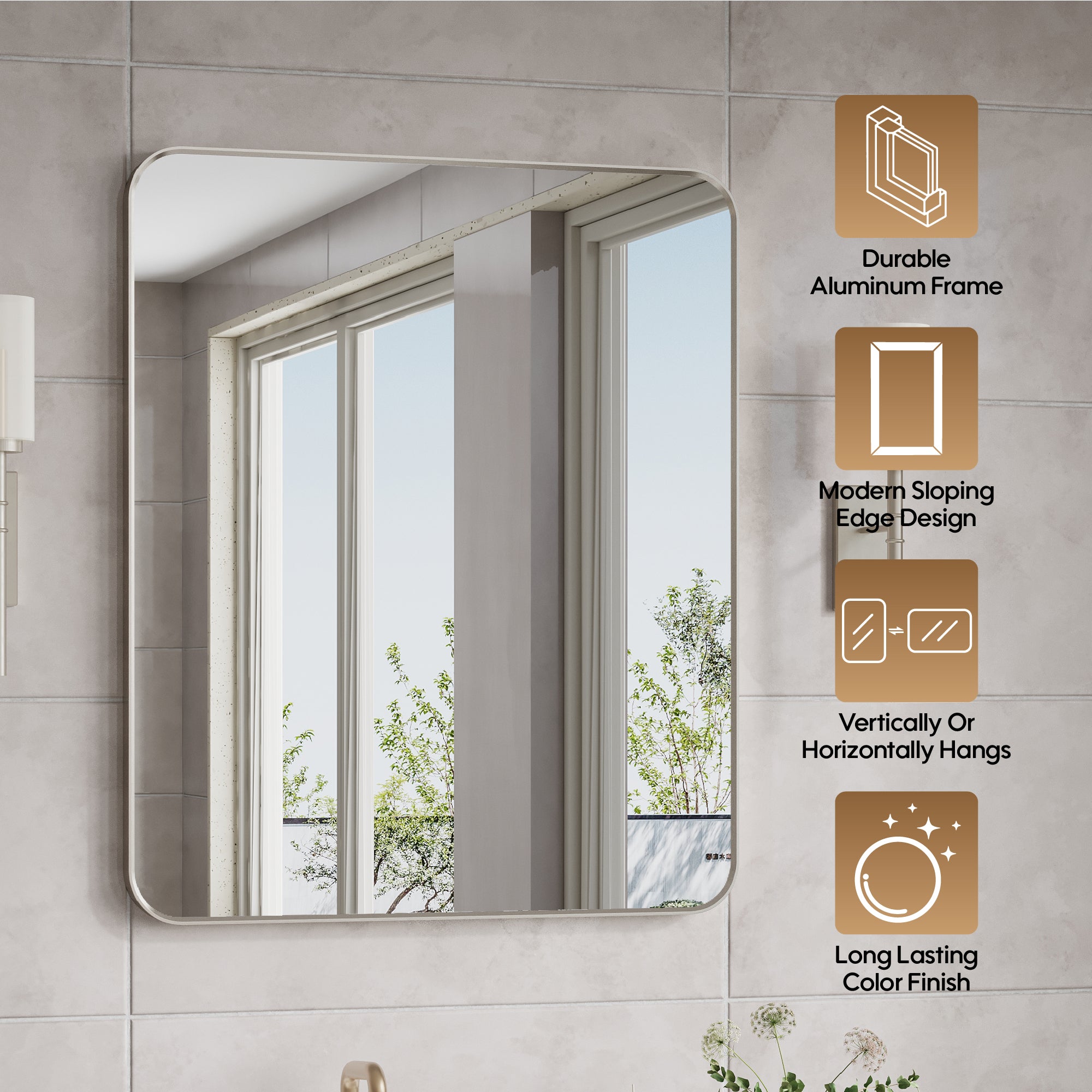 30-in W x 36-in H Brushed Nickel Rectangular Framed Bathroom Vanity Mirror