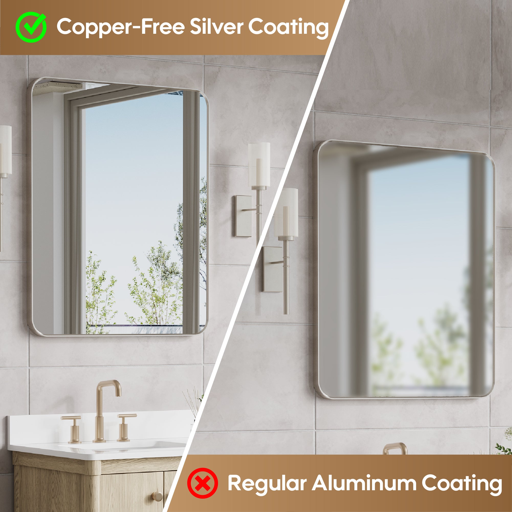 30-in W x 36-in H Brushed Nickel Rectangular Framed Bathroom Vanity Mirror