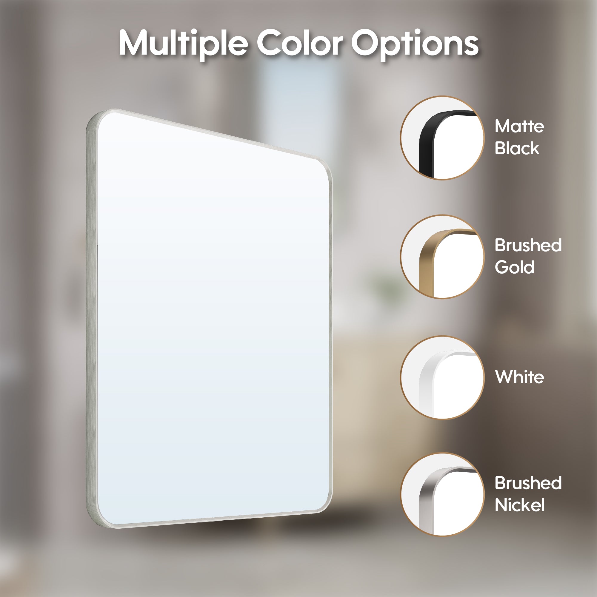 30-in W x 36-in H Brushed Nickel Rectangular Framed Bathroom Vanity Mirror