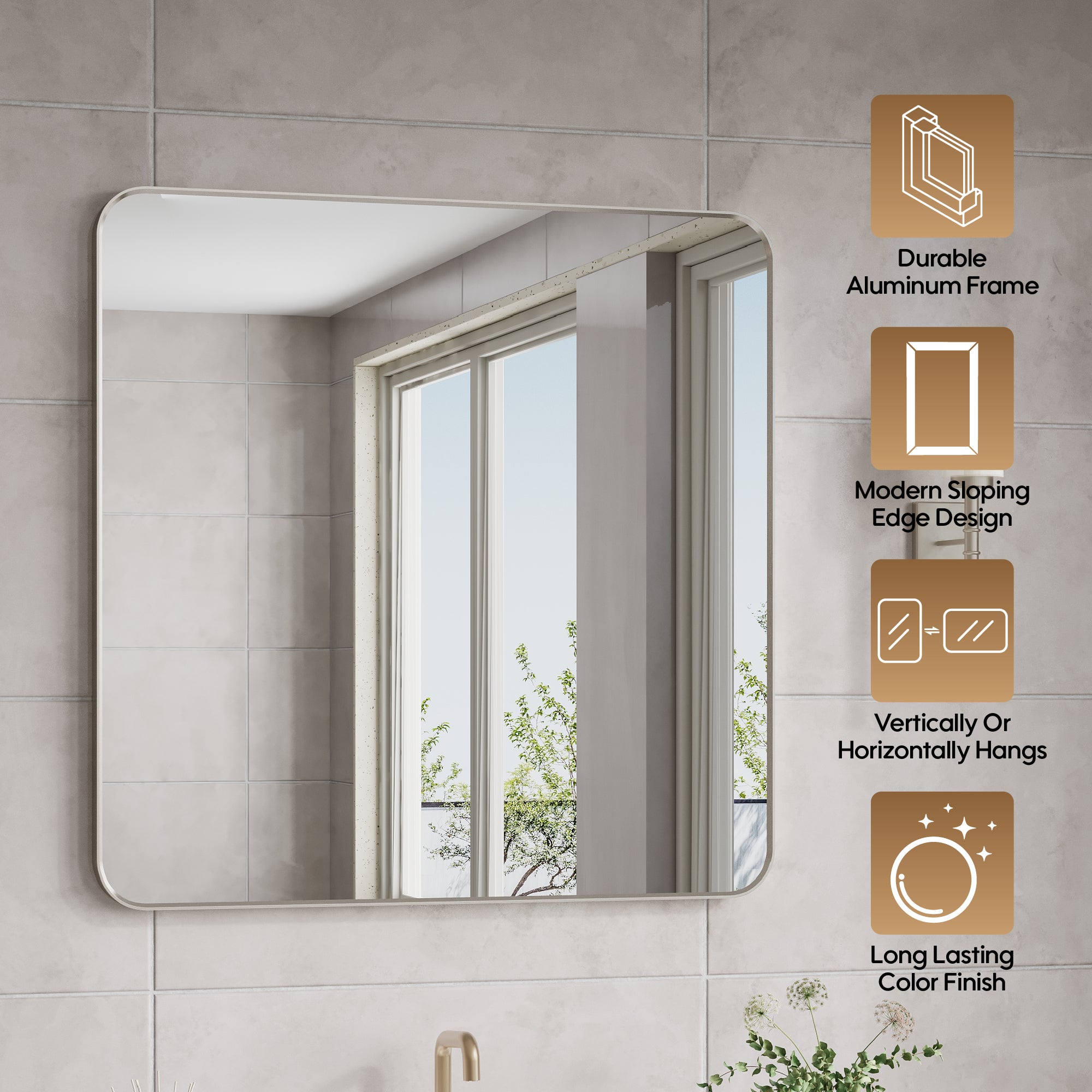36-in W x 36-in H Brushed Nickel Rectangular Framed Bathroom Vanity Mirror