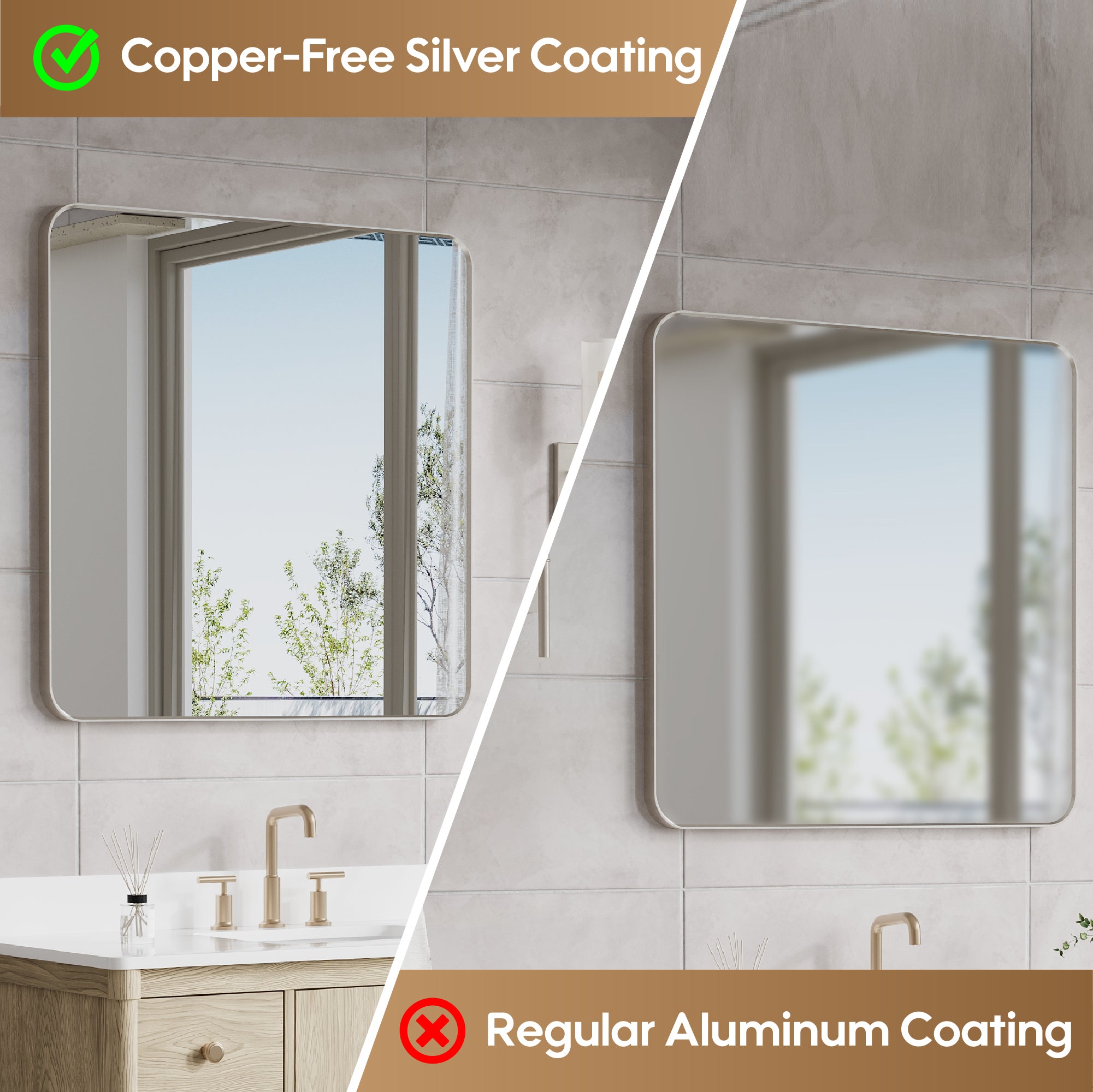 36-in W x 36-in H Brushed Nickel Rectangular Framed Bathroom Vanity Mirror