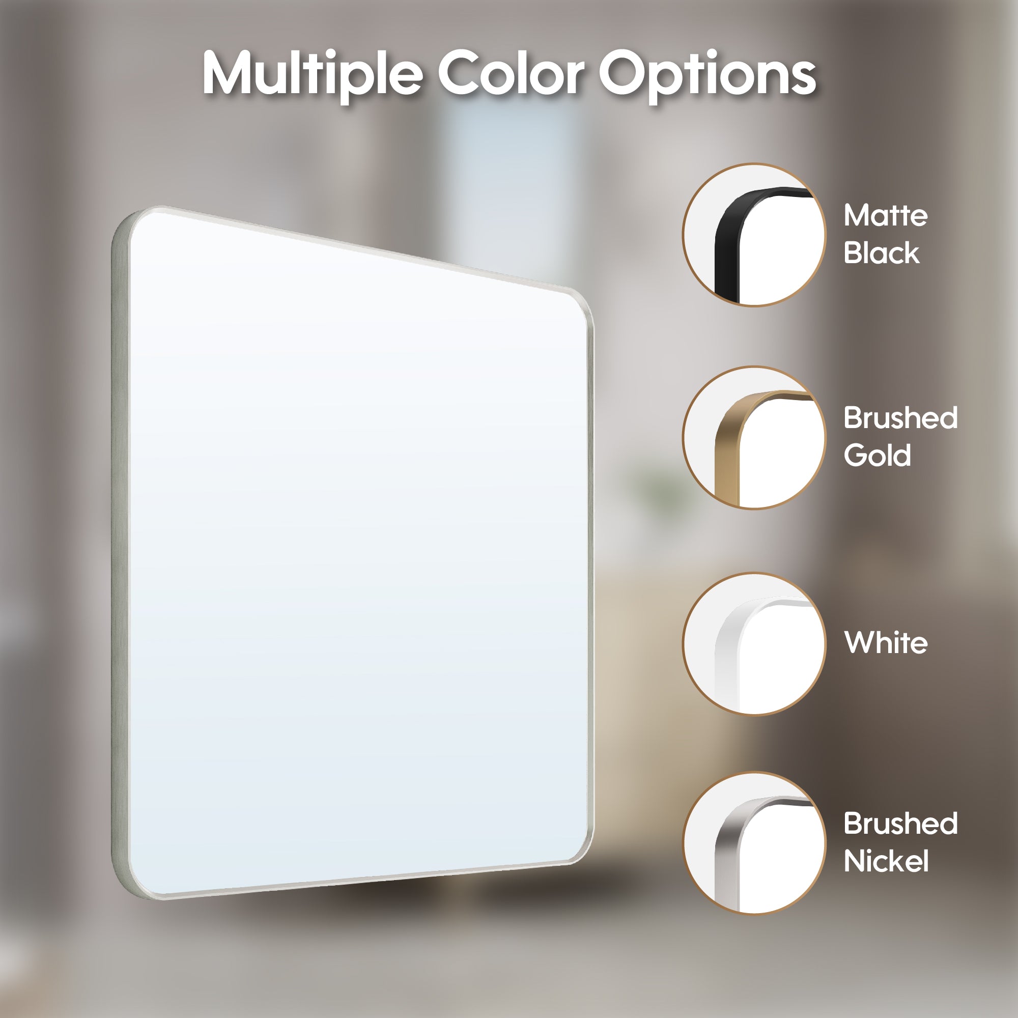 36-in W x 36-in H Brushed Nickel Rectangular Framed Bathroom Vanity Mirror