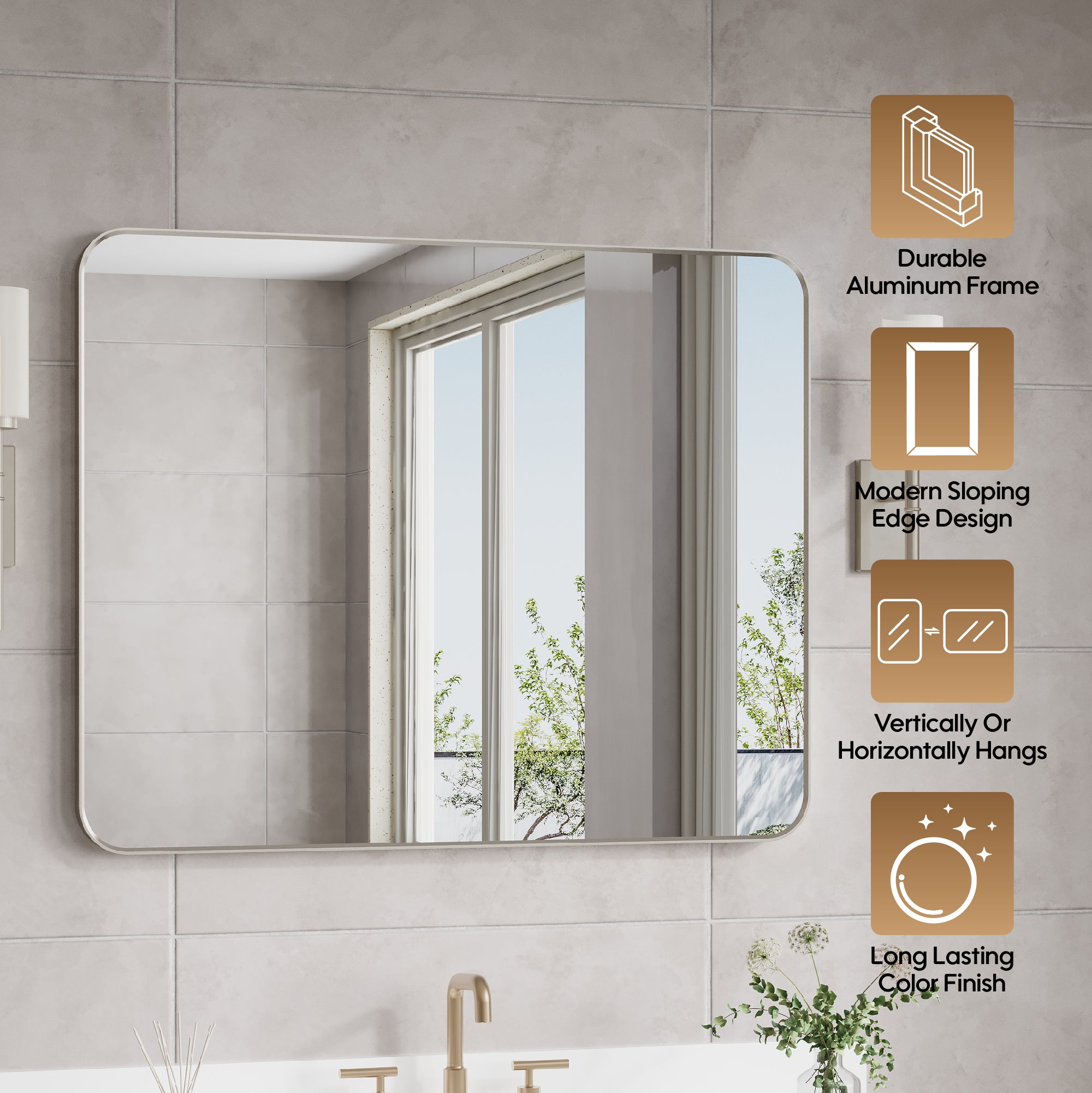 40-in W x 32-in H Brushed Nickel Rectangular Framed Bathroom Vanity Mirror