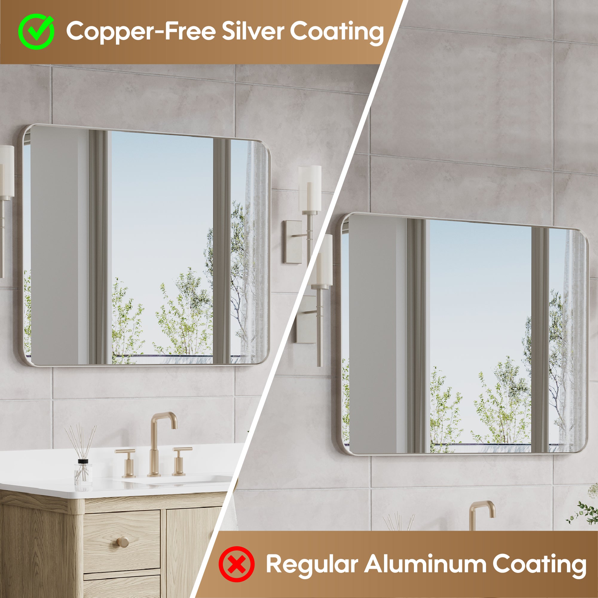 40-in W x 32-in H Brushed Nickel Rectangular Framed Bathroom Vanity Mirror