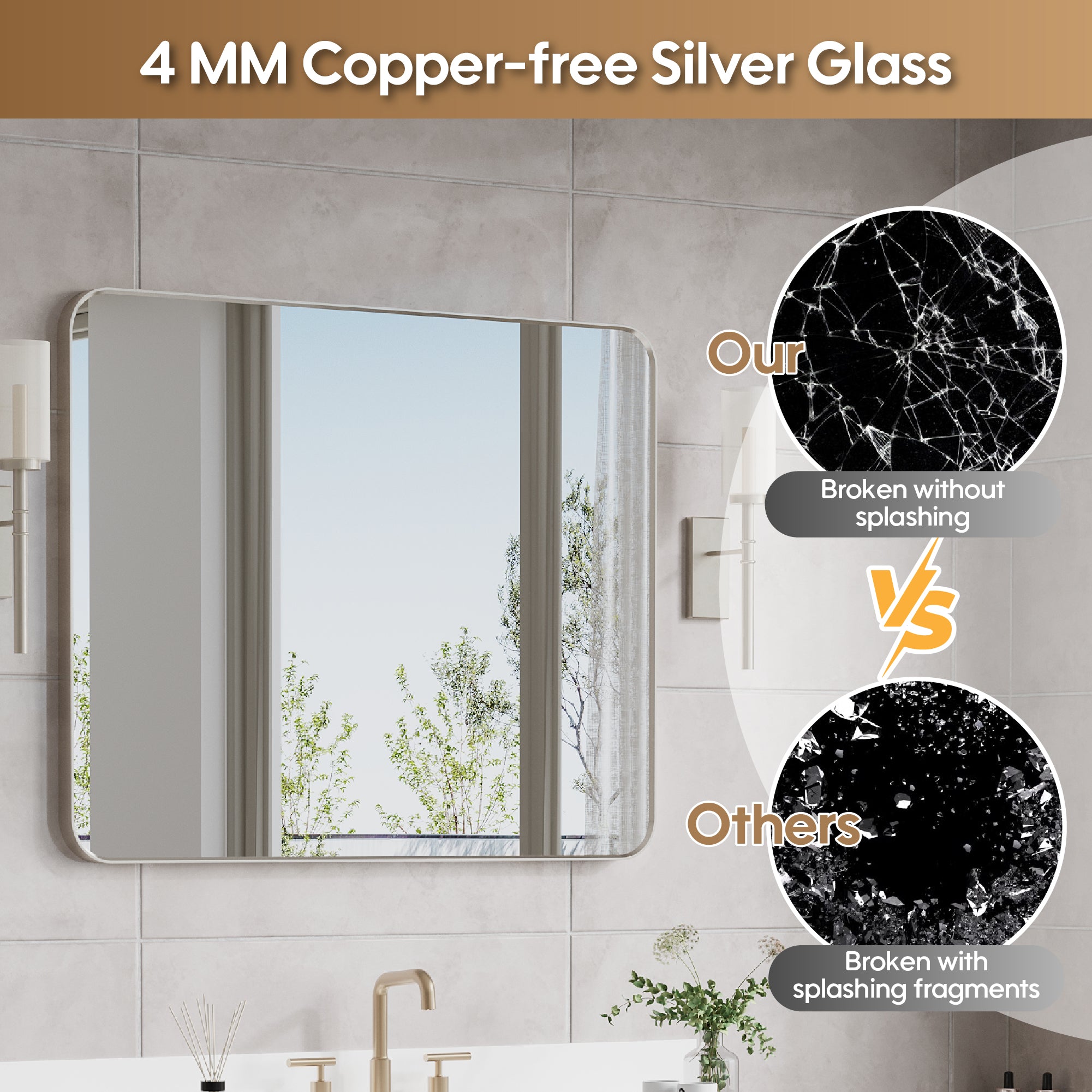 40-in W x 32-in H Brushed Nickel Rectangular Framed Bathroom Vanity Mirror