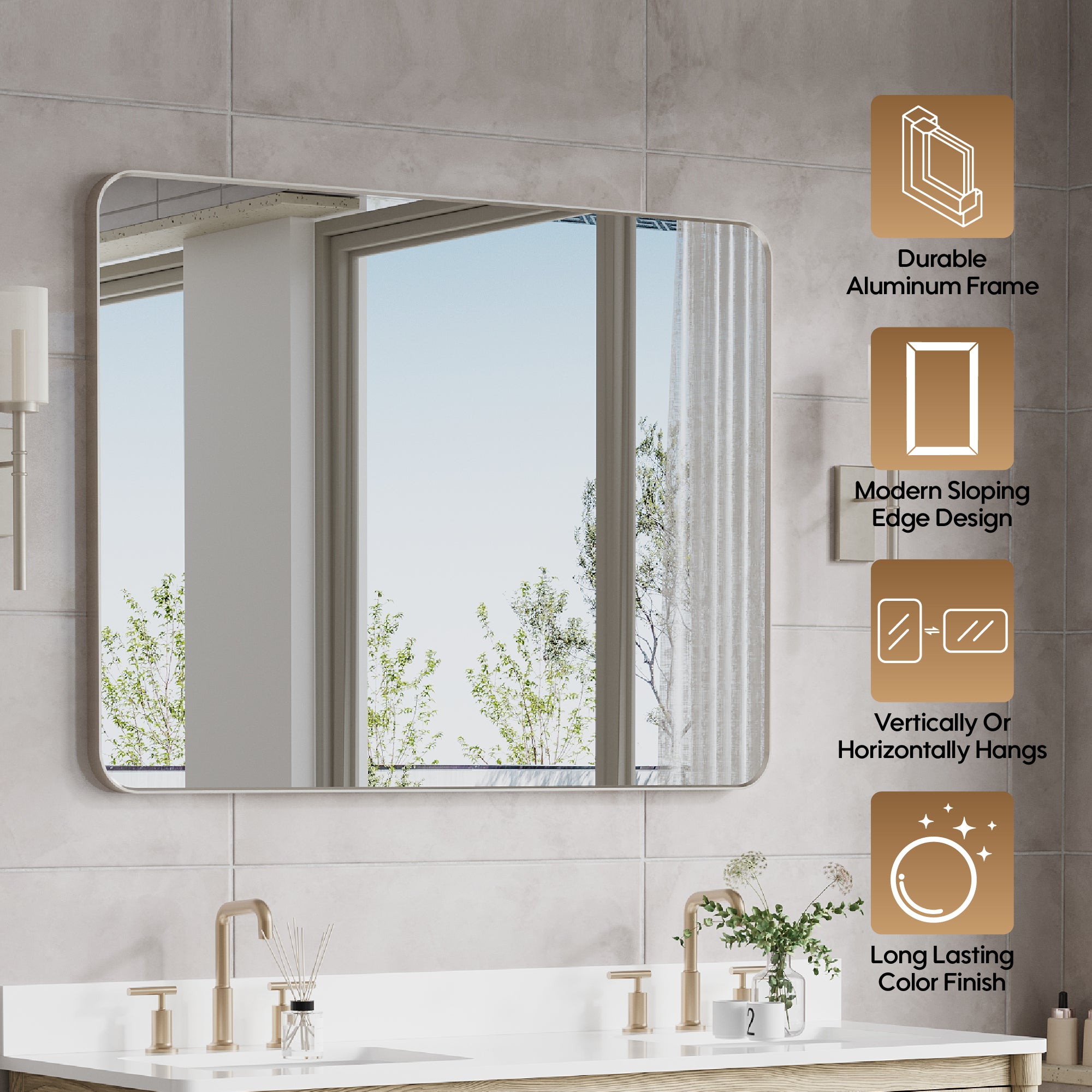 48-in W x 36-in H Brushed Nickel Rectangular Framed Bathroom Vanity Mirror