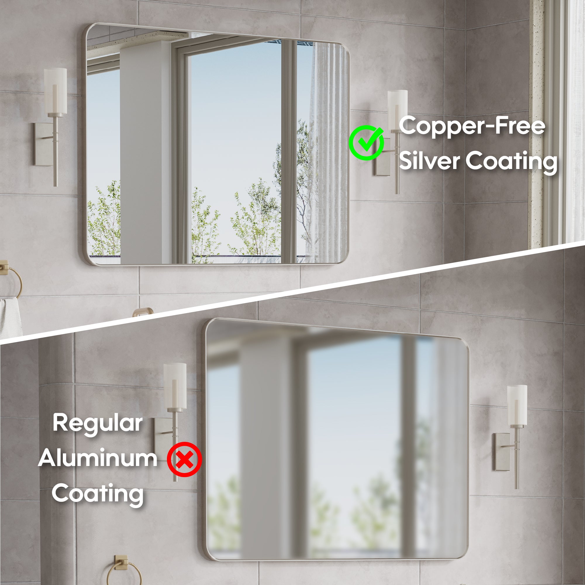 48-in W x 36-in H Brushed Nickel Rectangular Framed Bathroom Vanity Mirror