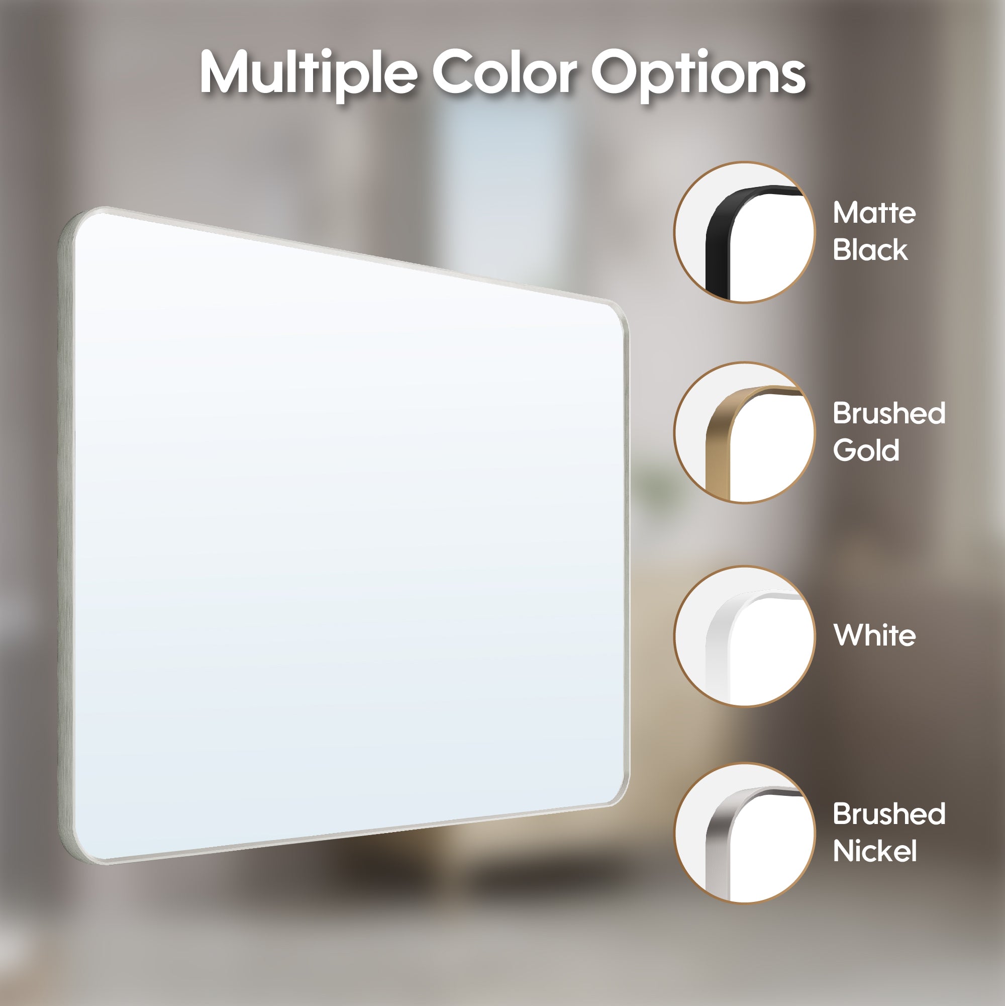 48-in W x 36-in H Brushed Nickel Rectangular Framed Bathroom Vanity Mirror