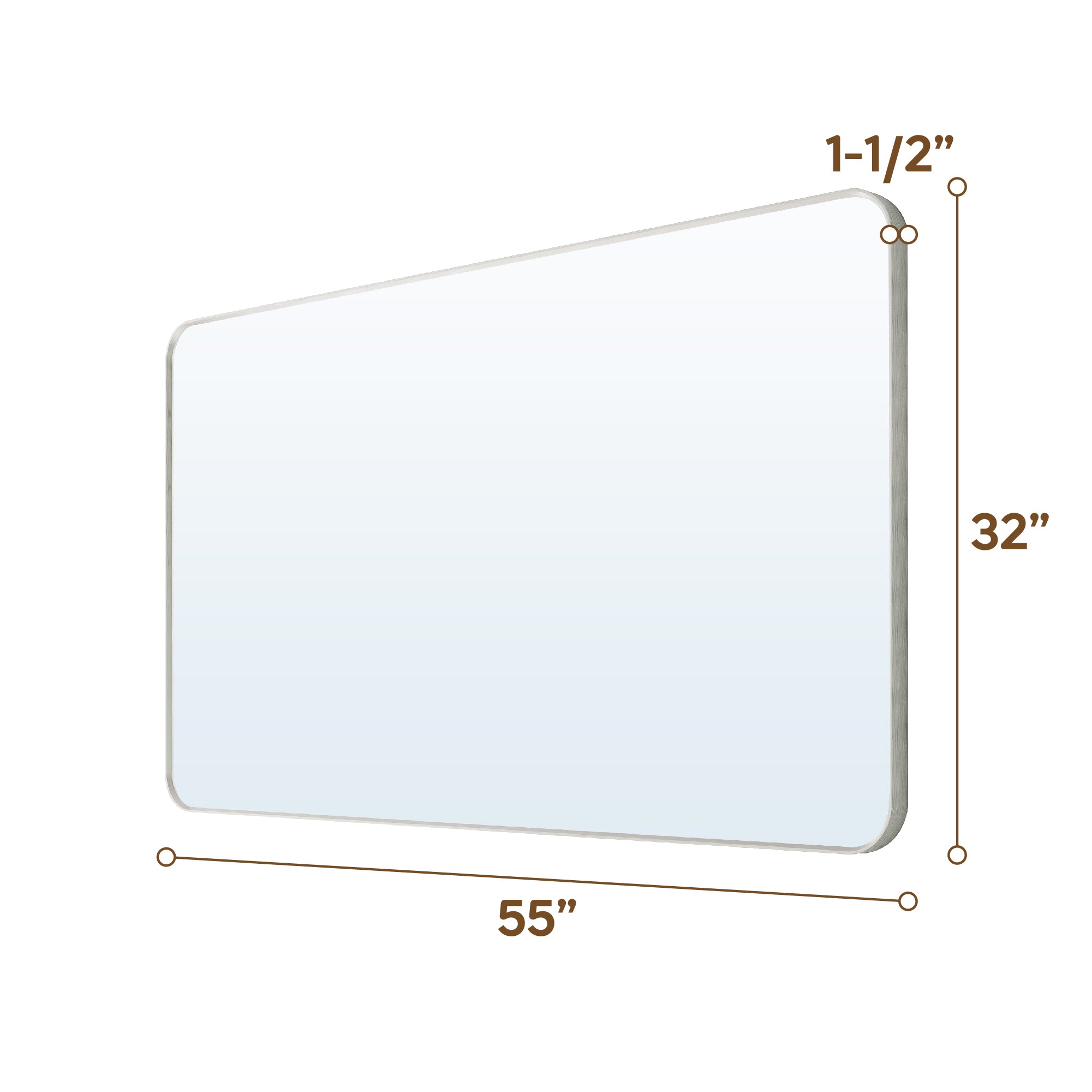 55-in W x 32-in H Brushed Nickel Rectangular Framed Bathroom Vanity Mirror