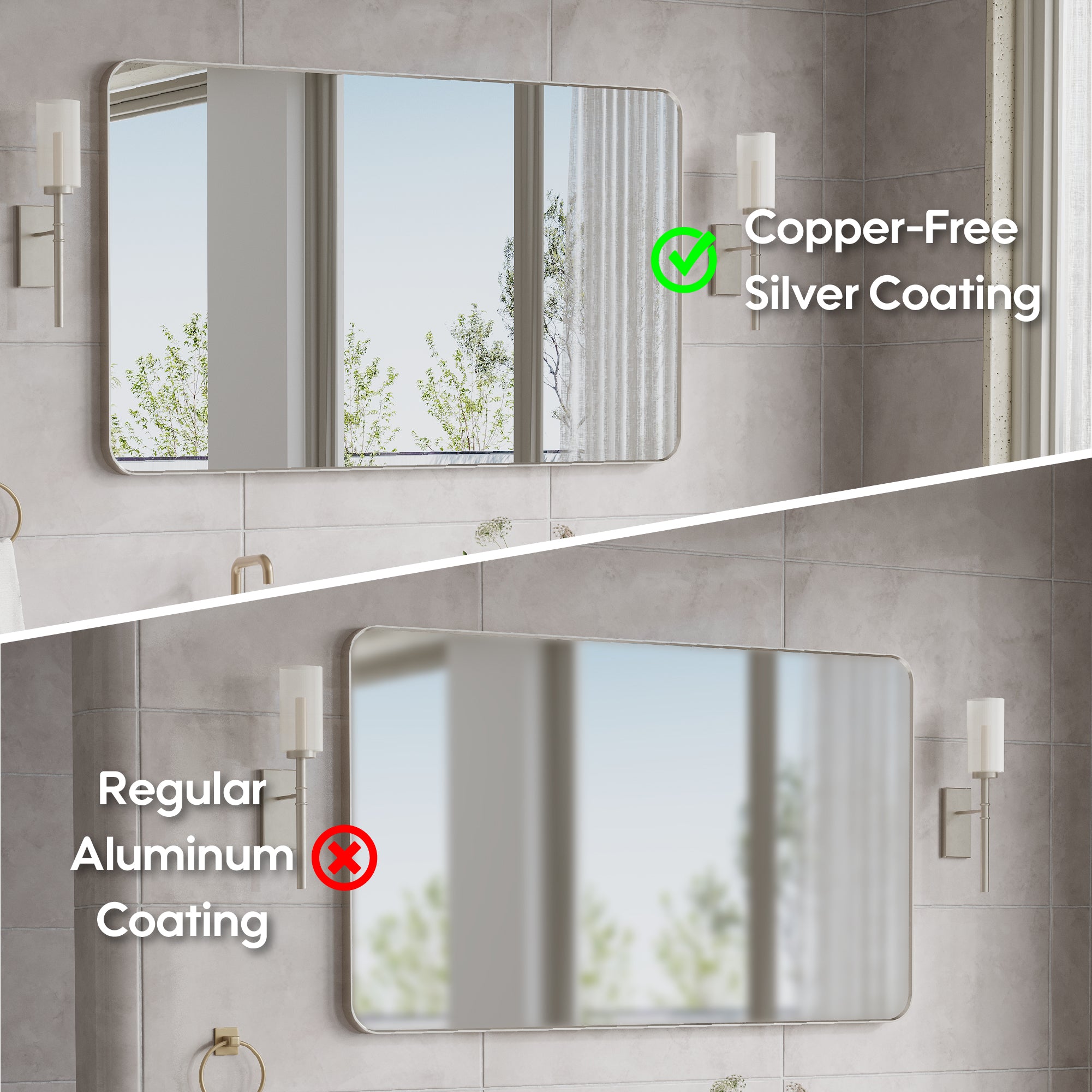 55-in W x 32-in H Brushed Nickel Rectangular Framed Bathroom Vanity Mirror