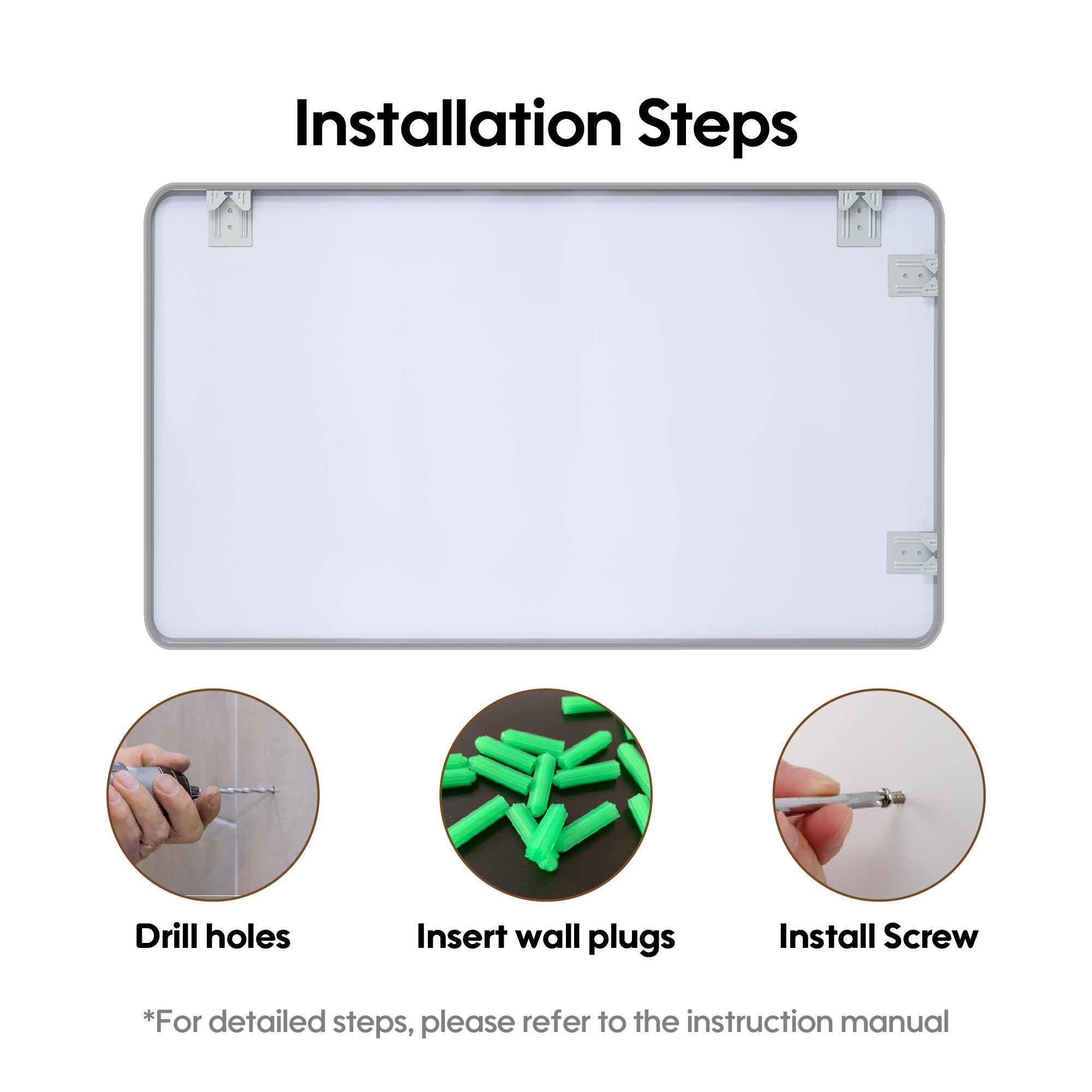 55-in W x 32-in H Brushed Nickel Rectangular Framed Bathroom Vanity Mirror