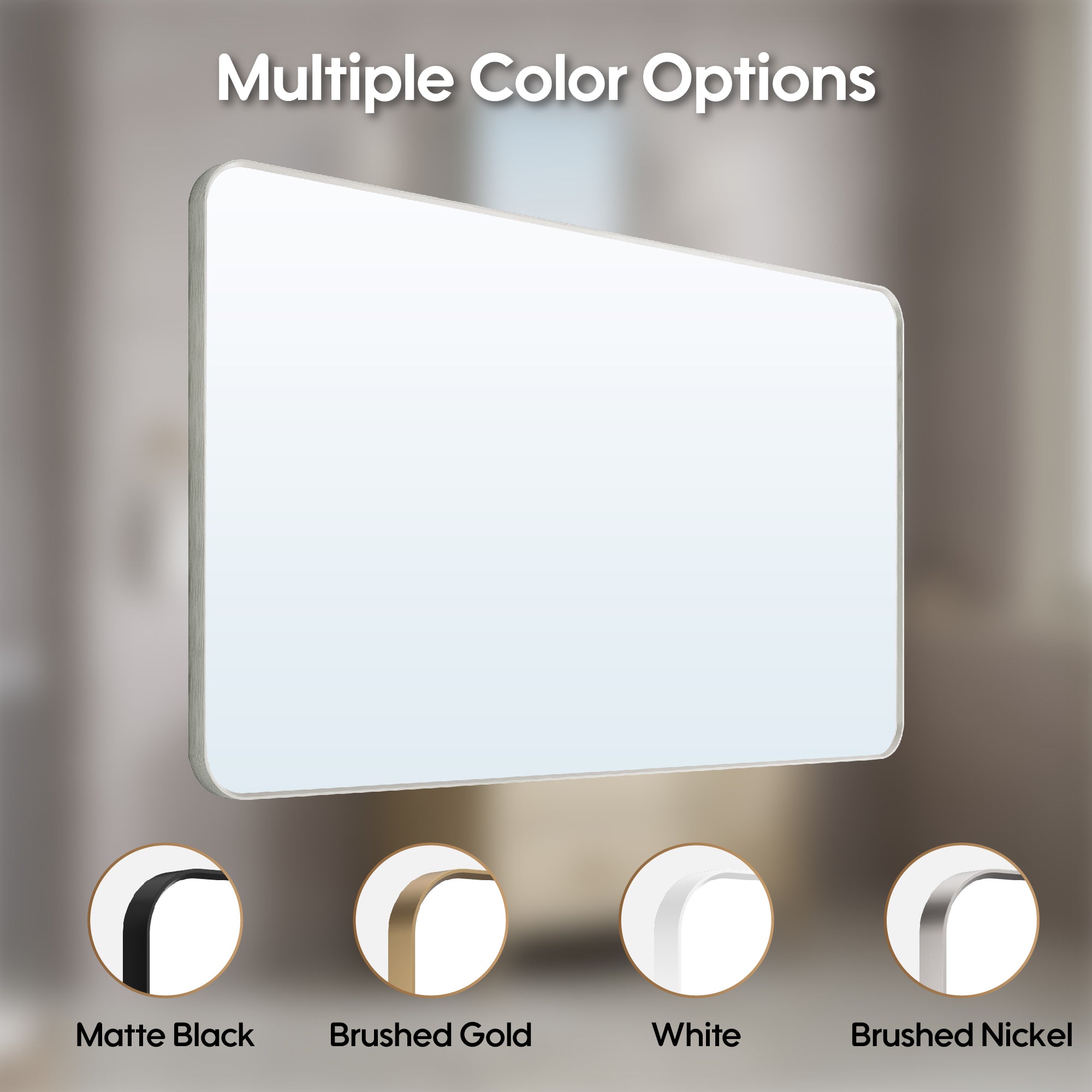 55-in W x 32-in H Brushed Nickel Rectangular Framed Bathroom Vanity Mirror