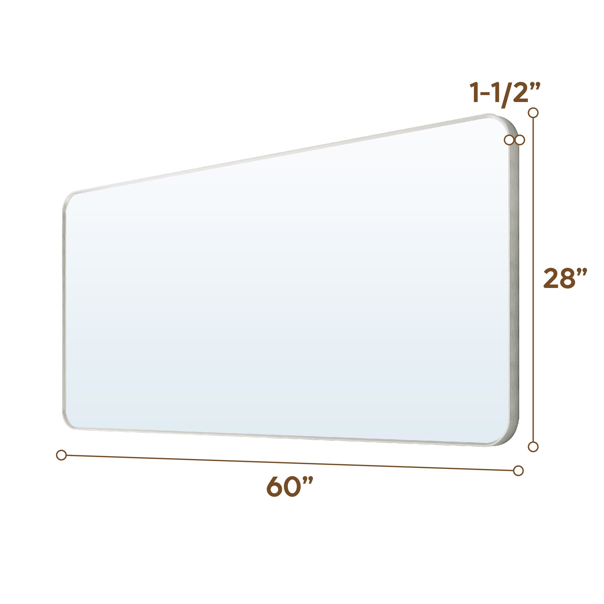 60-in W x 28-in H Brushed Nickel Rectangular Framed Bathroom Vanity Mirror