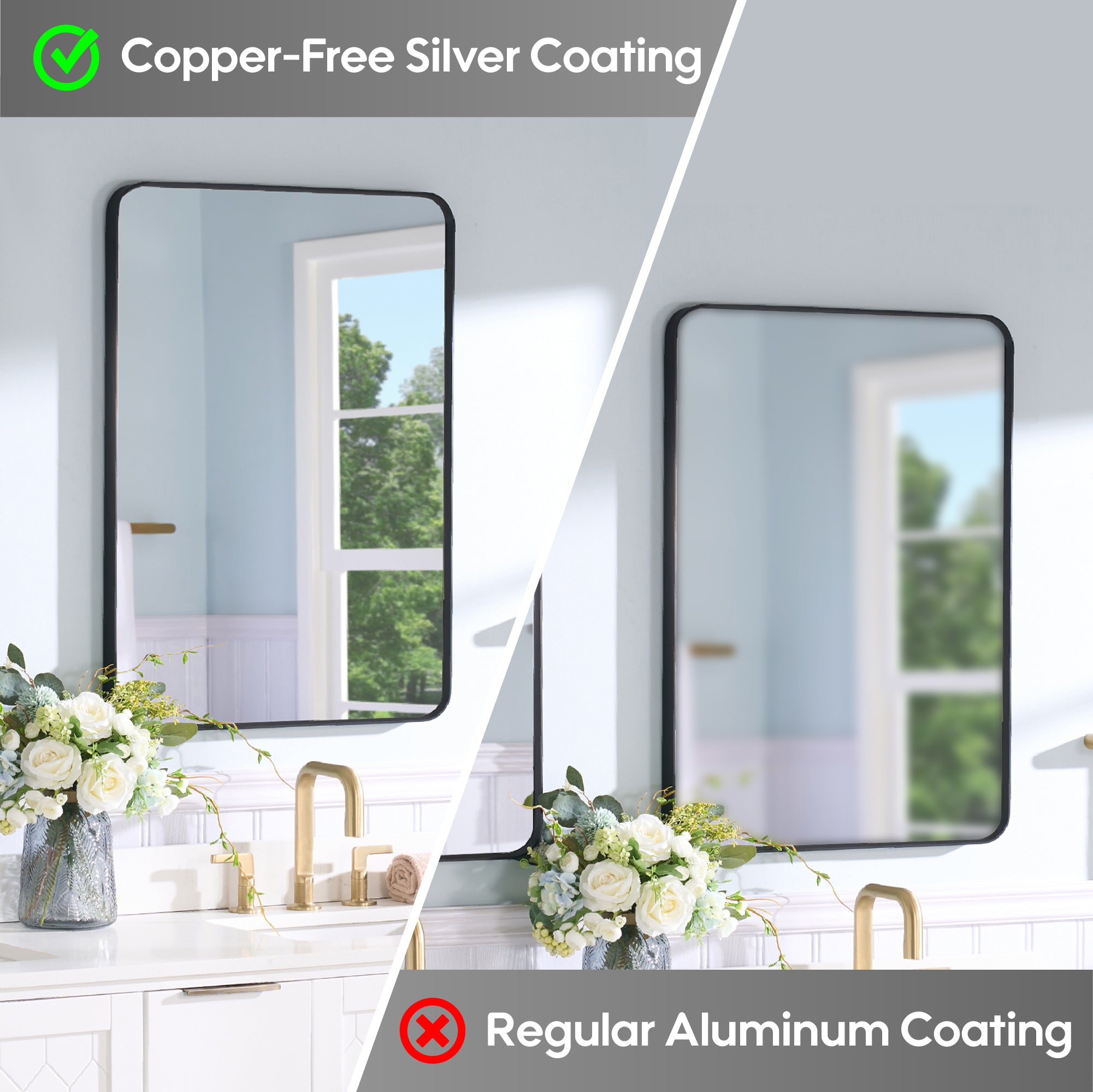 24-in W x 32-in H Black Rectangular Framed Bathroom Vanity Mirror