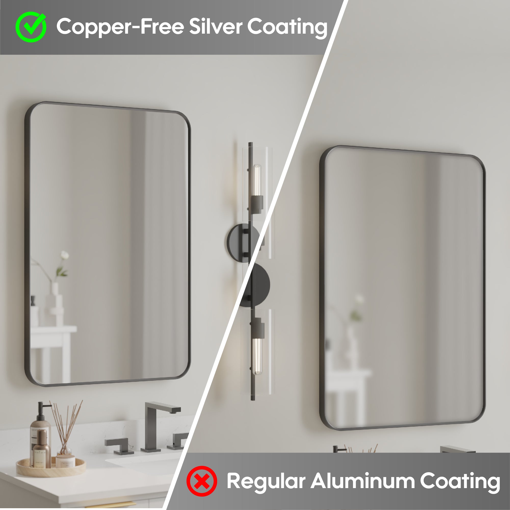 24-in W x 36-in H Black Rectangular Framed Bathroom Vanity Mirror, Aluminum Frame