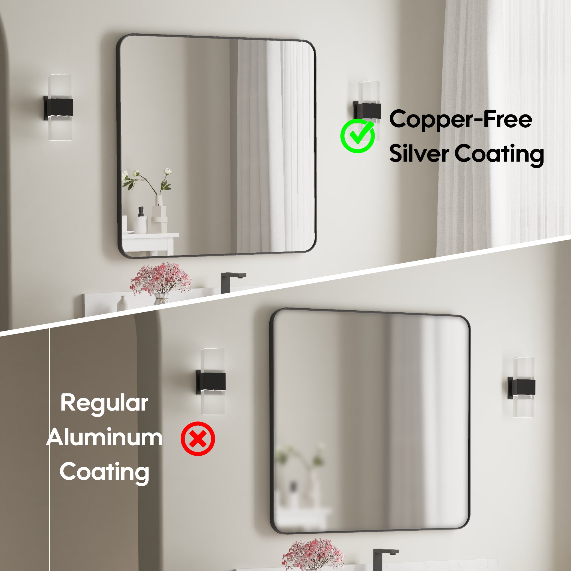 36-in W x 36-in H Black Rectangular Framed Bathroom Vanity Mirror