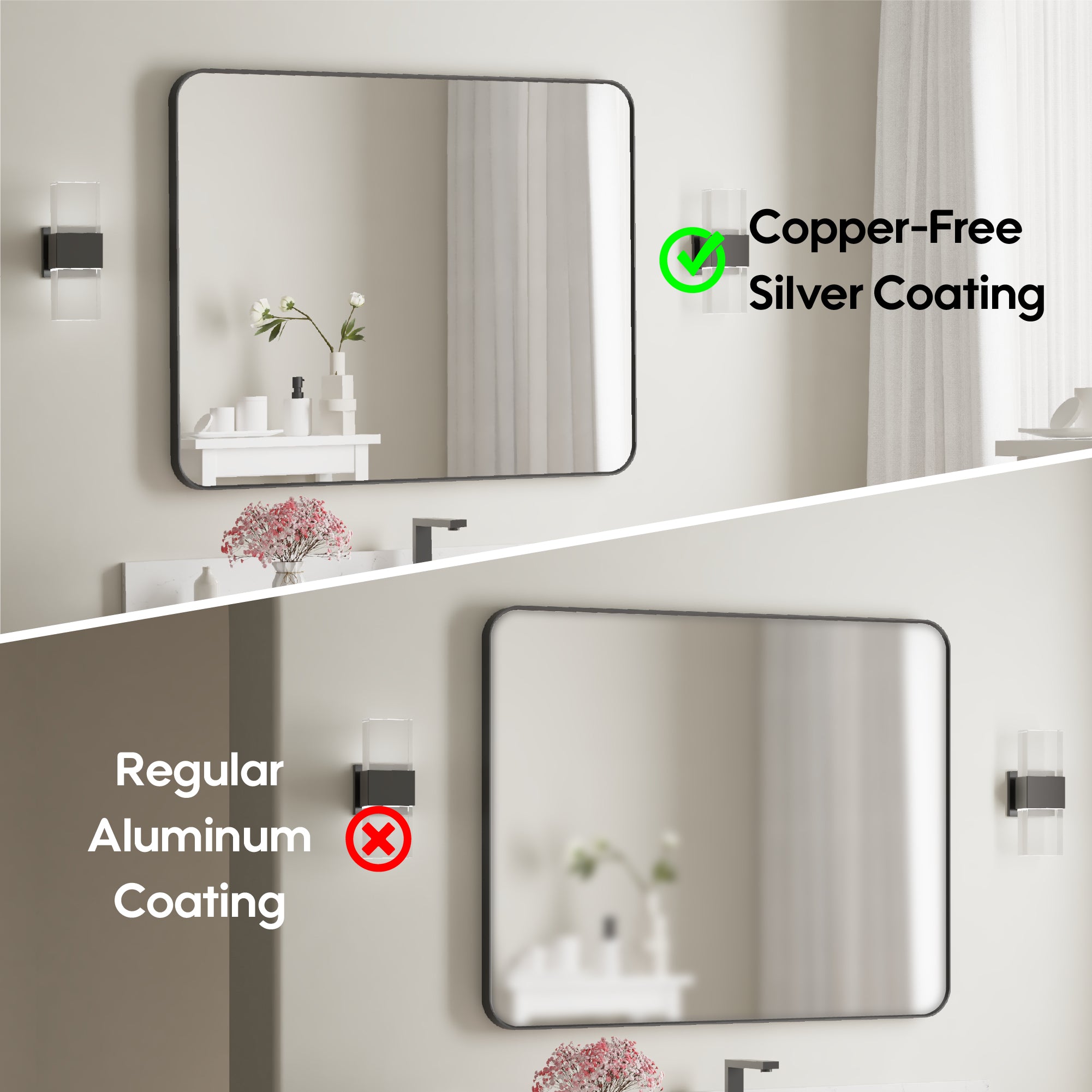 40-in W x 32-in H Black Rectangular Framed Bathroom Vanity Mirror