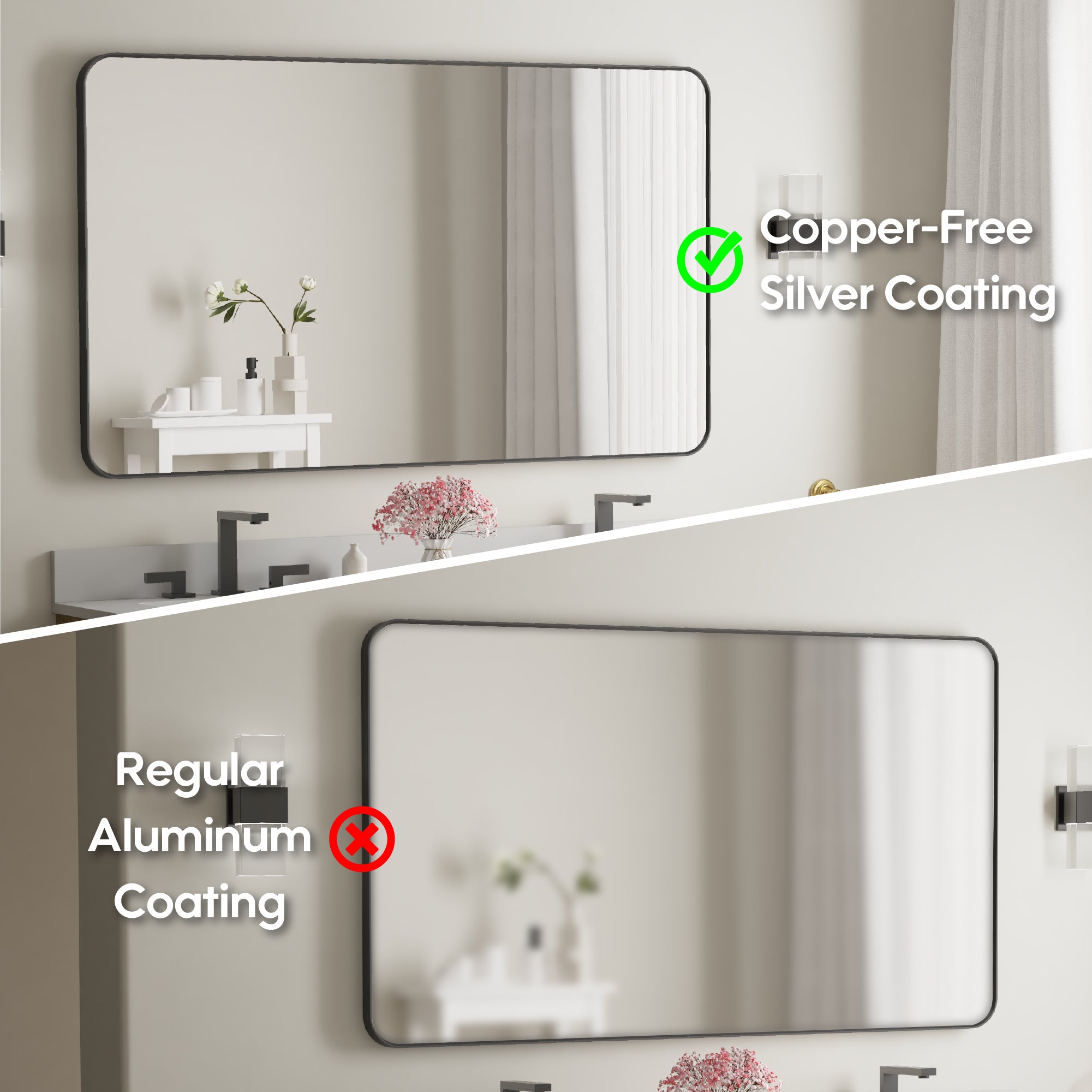 55-in W x 32-in H Black Rectangular Framed Bathroom Vanity Mirror