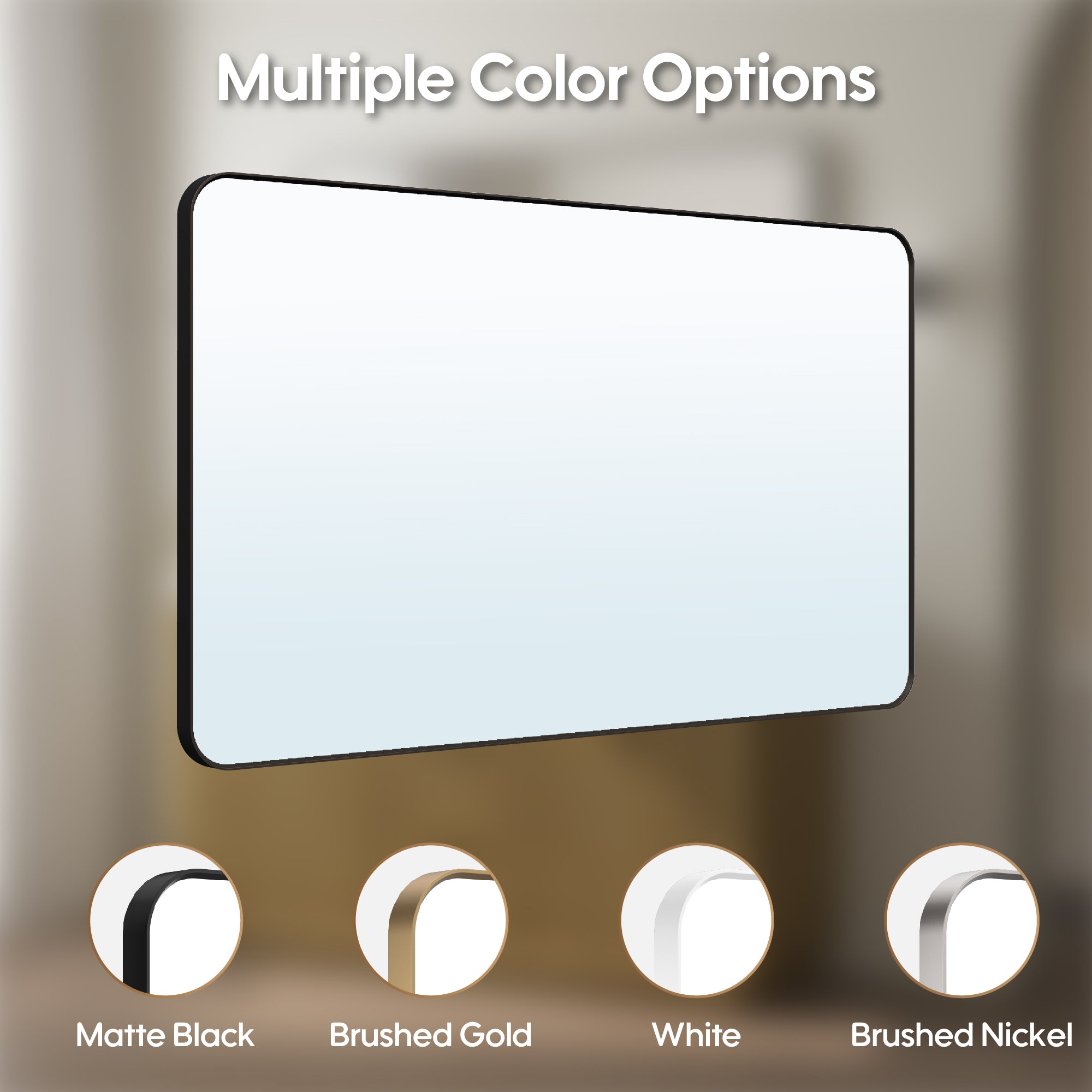 55-in W x 32-in H Black Rectangular Framed Bathroom Vanity Mirror