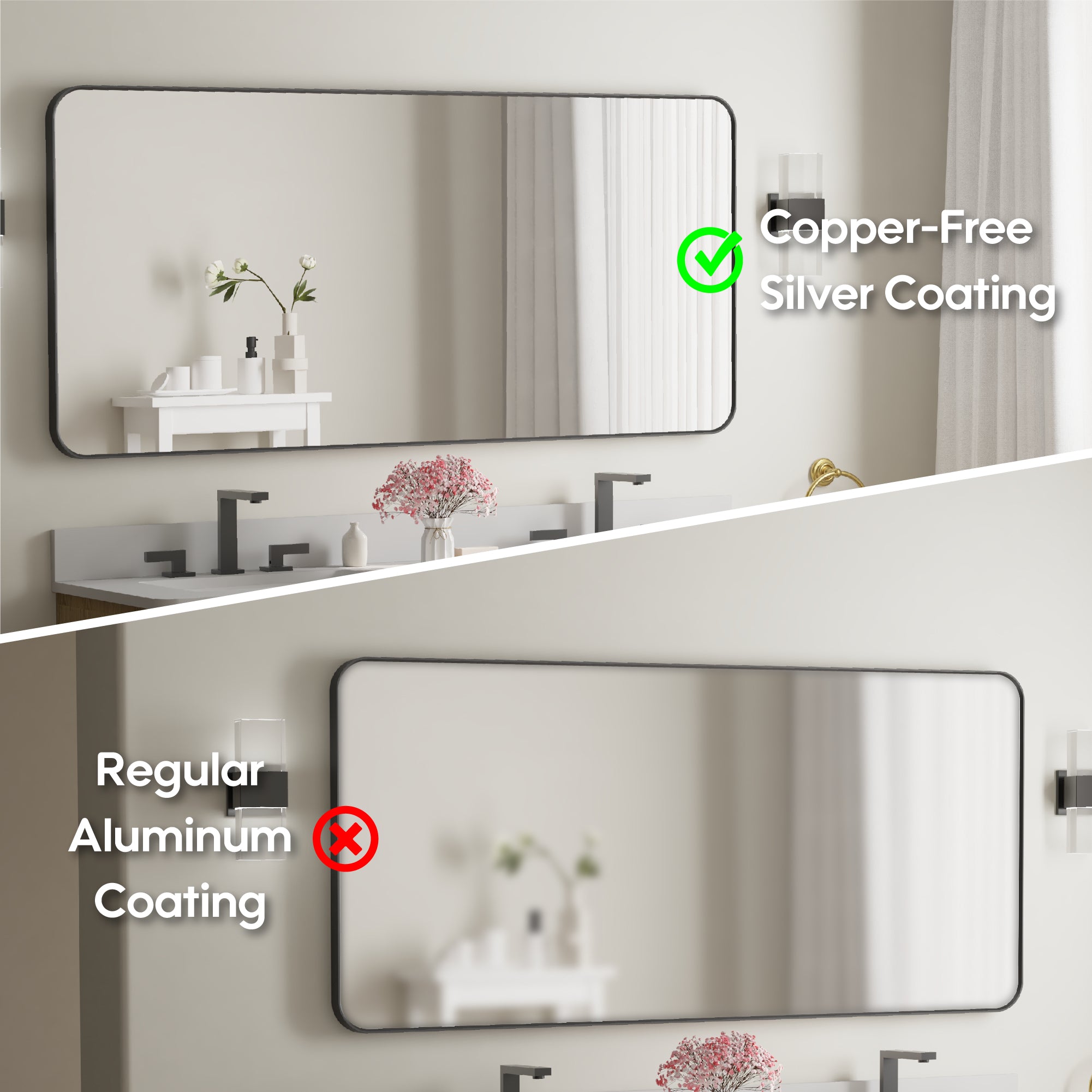 60-in W x 28-in H Black Rectangular Framed Bathroom Vanity Mirror