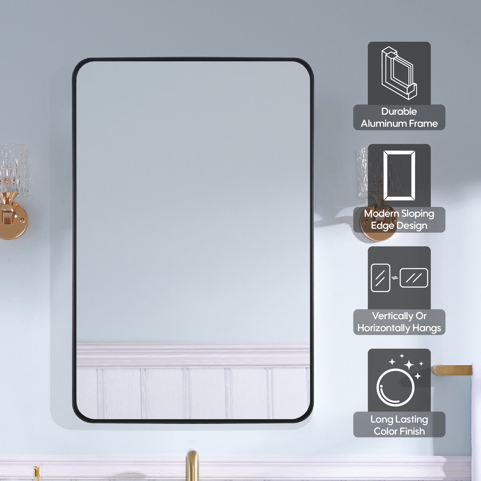 24-in W x 32-in H Black Rectangular Framed Bathroom Vanity Mirror