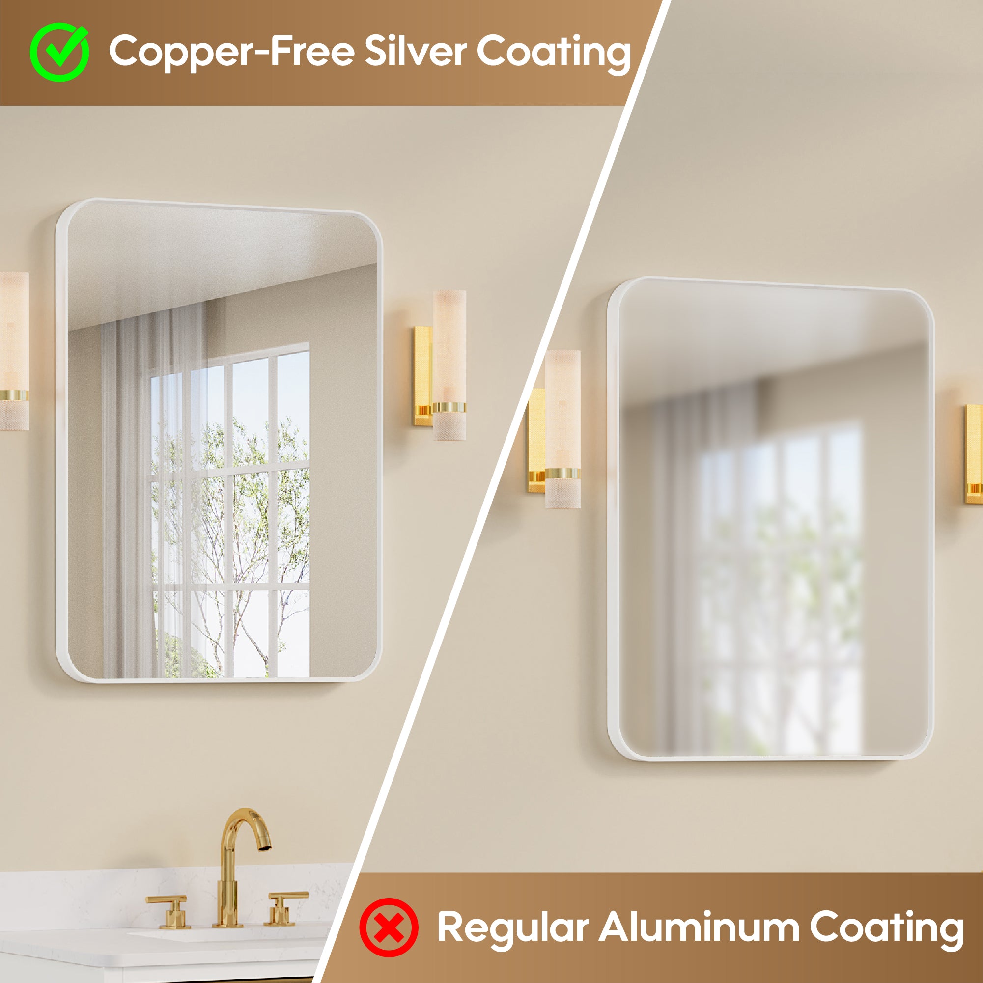 24-in W x 32-in H White Rectangular Framed Bathroom Vanity Mirror