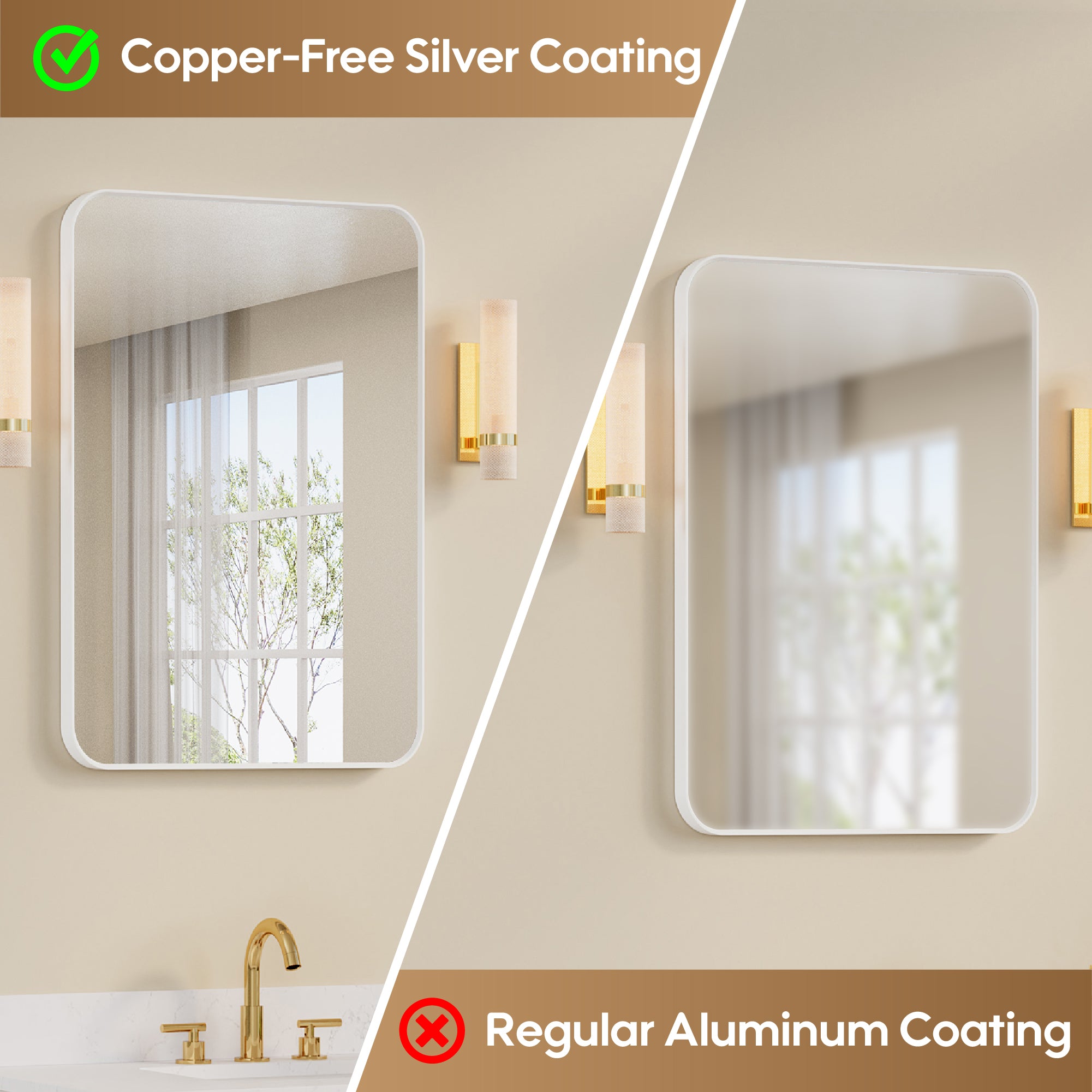 24-in W x 36-in H White Rectangular Framed Bathroom Vanity Mirror