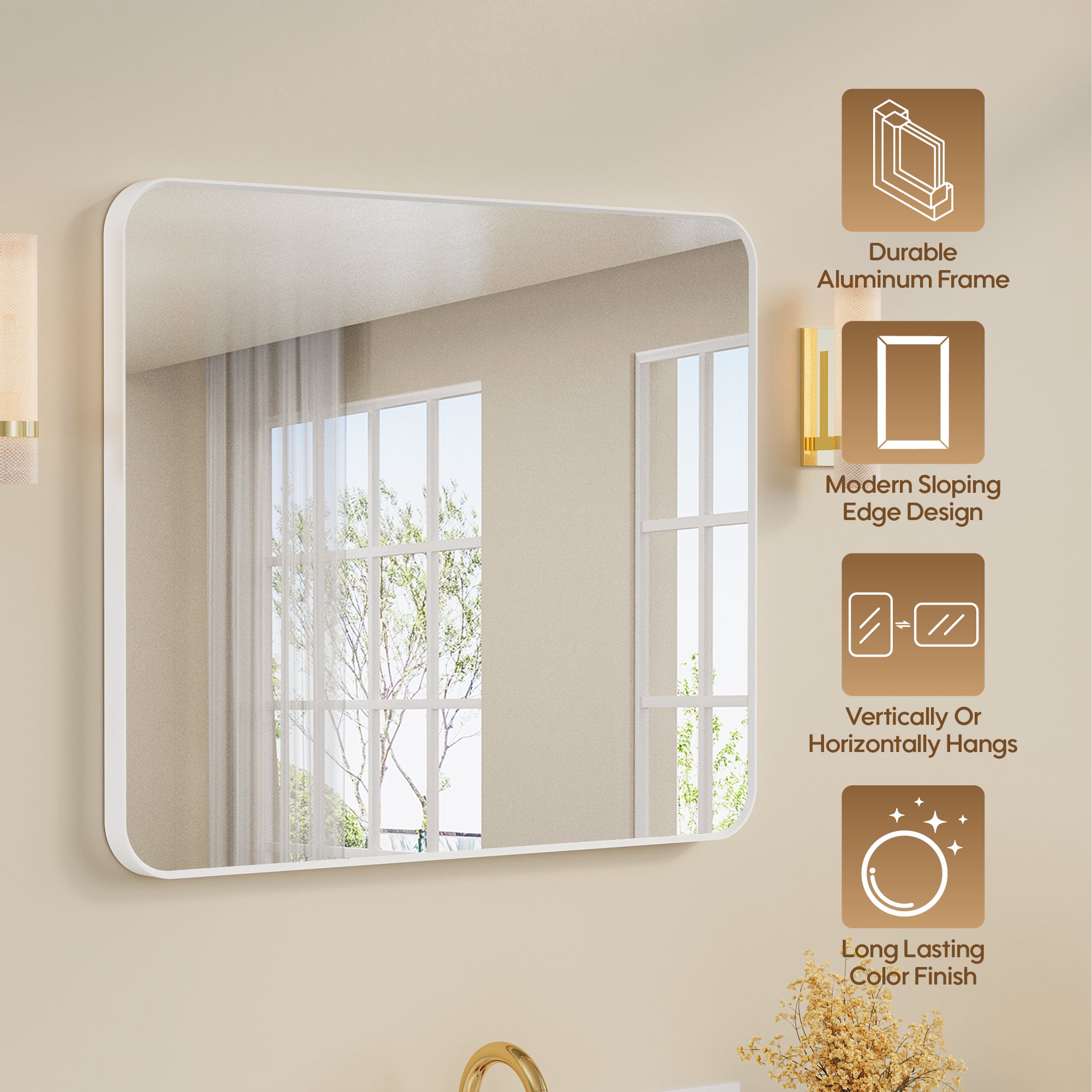 30-in W x 36-in H White Rectangular Framed Bathroom Vanity Mirror