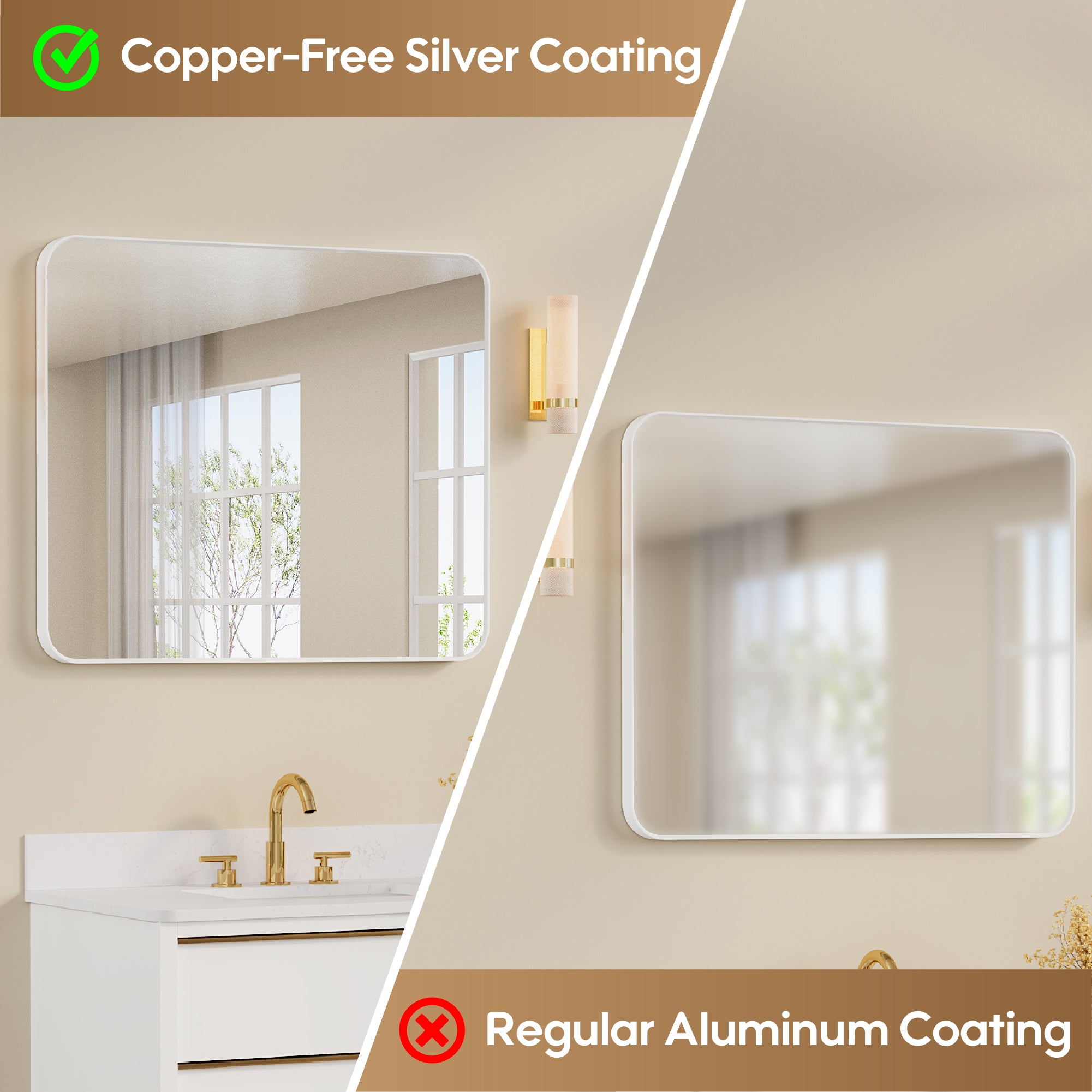 30-in W x 36-in H White Rectangular Framed Bathroom Vanity Mirror