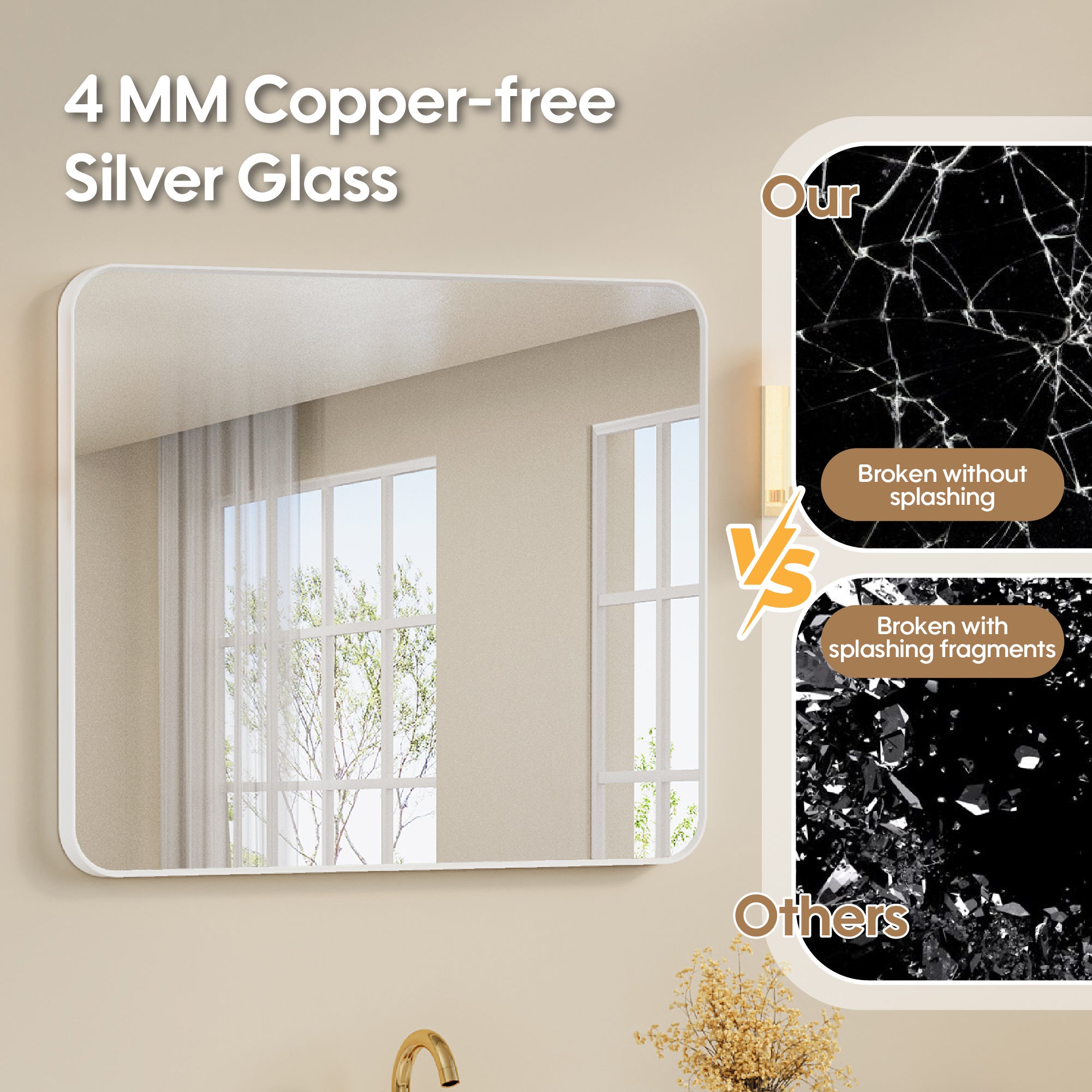 30-in W x 36-in H White Rectangular Framed Bathroom Vanity Mirror