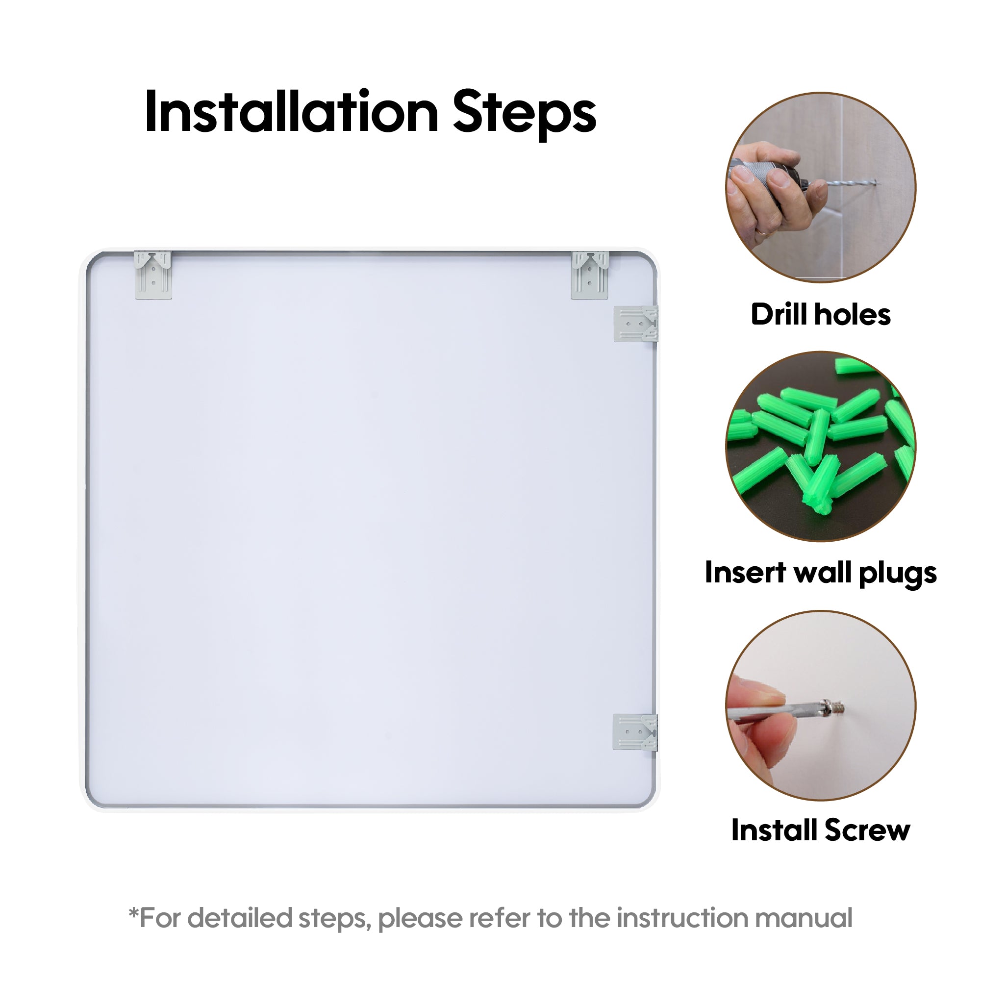 36-in W x 36-in H White Rectangular Framed Bathroom Vanity Mirror