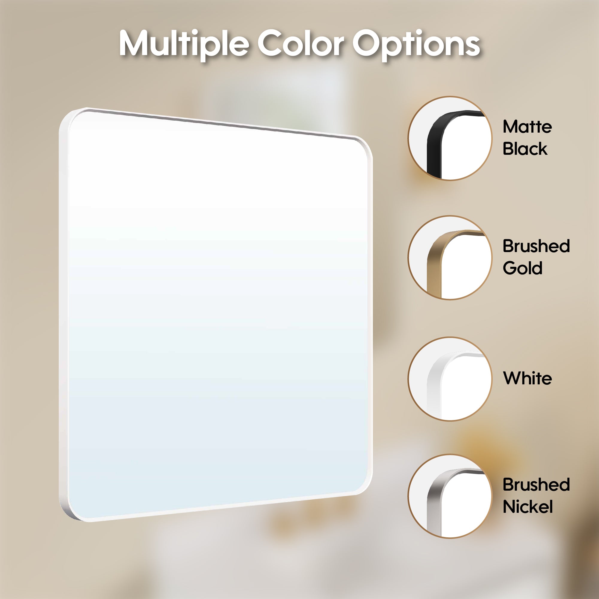 36-in W x 36-in H White Rectangular Framed Bathroom Vanity Mirror