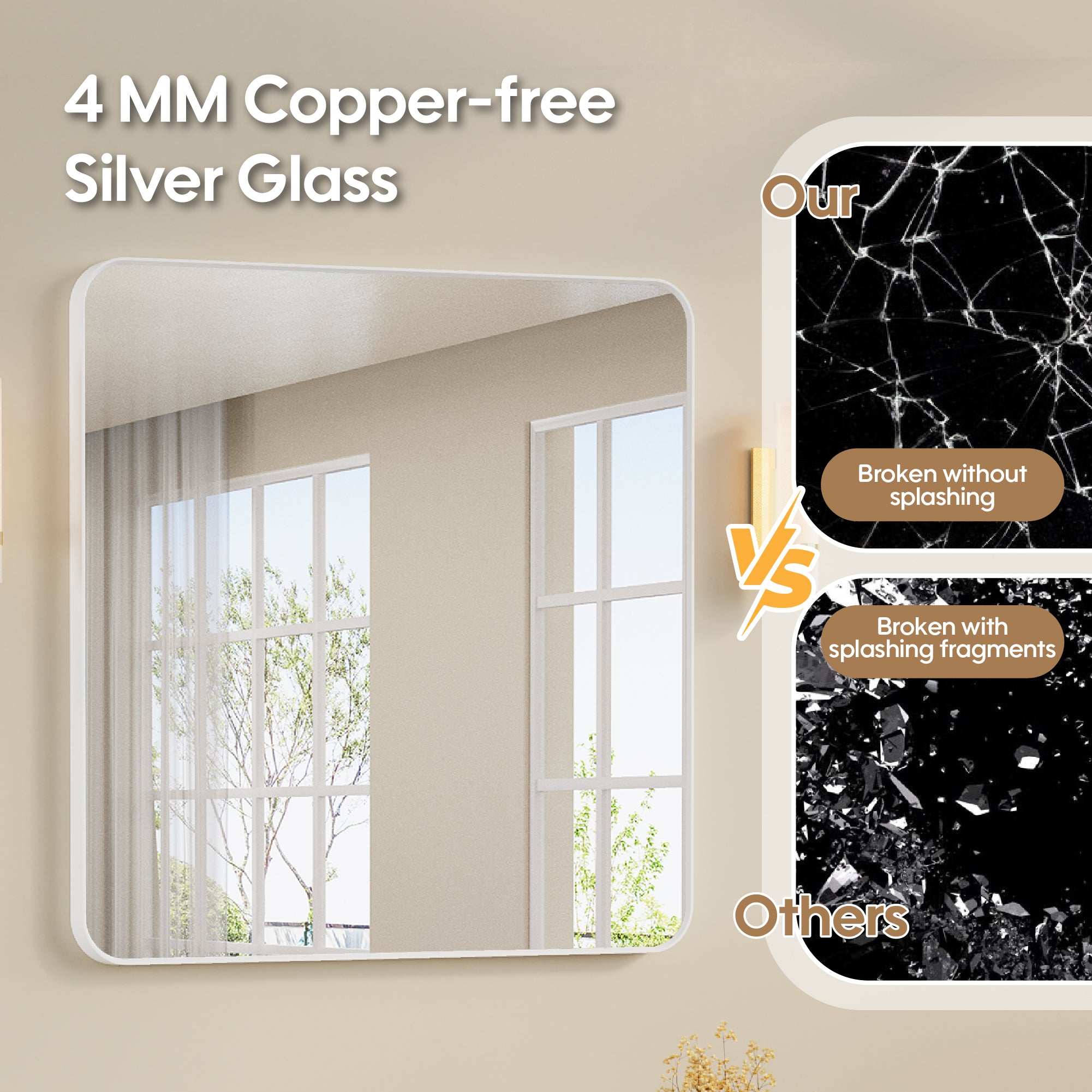 36-in W x 36-in H White Rectangular Framed Bathroom Vanity Mirror