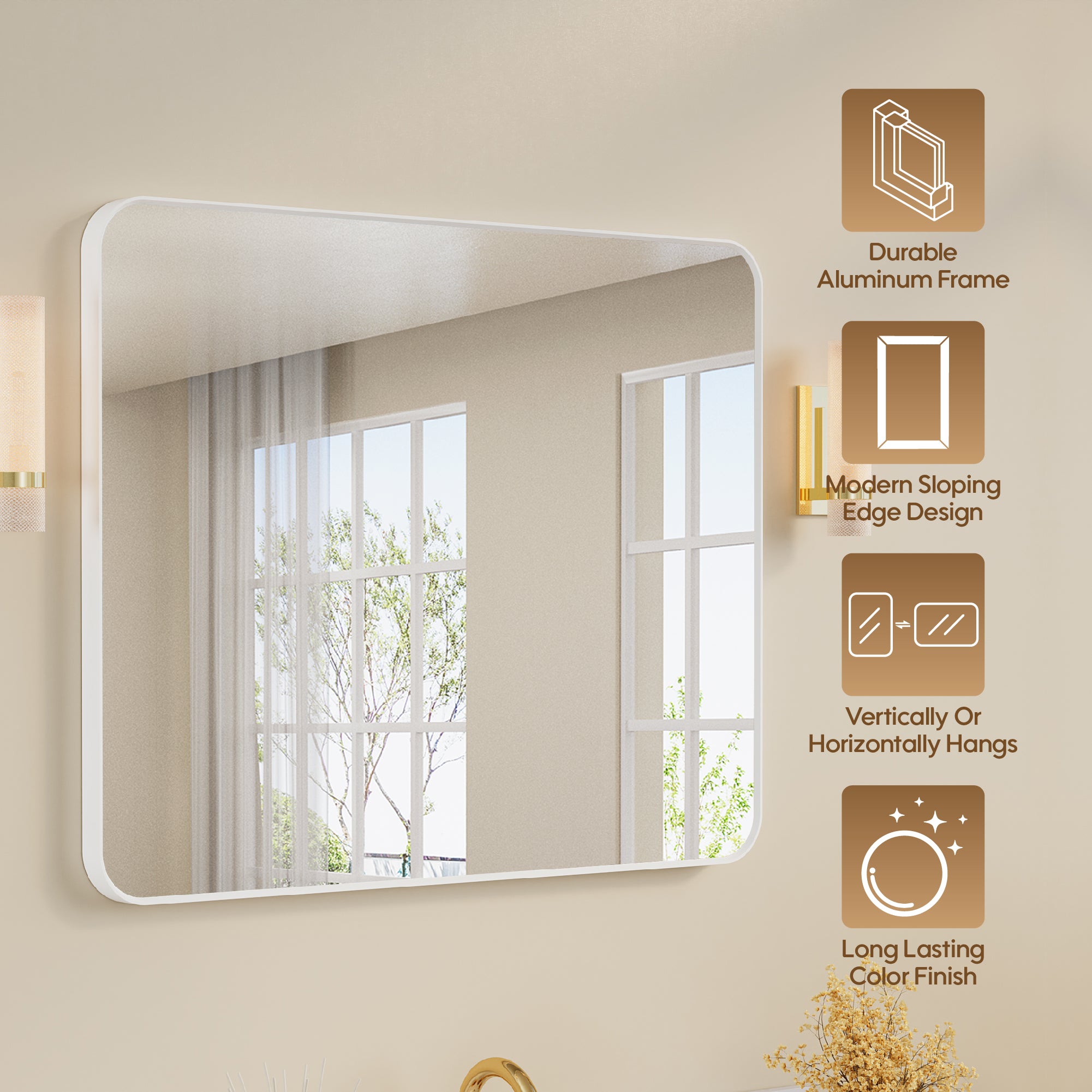 40-in W x 32-in H White Rectangular Framed Bathroom Vanity Mirror