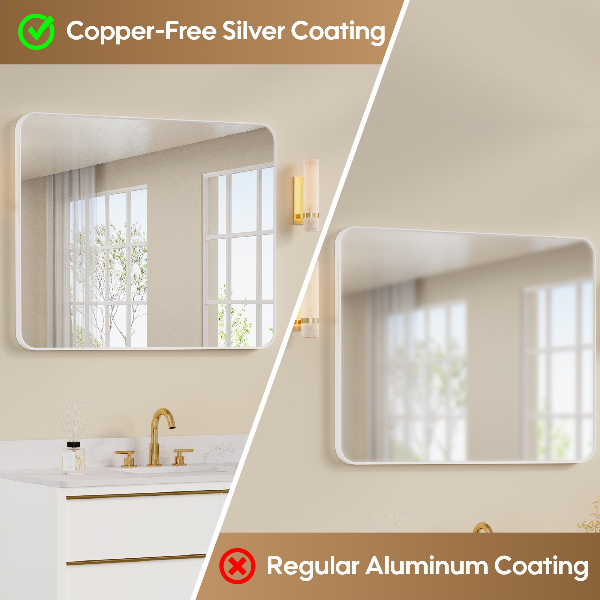 40-in W x 32-in H White Rectangular Framed Bathroom Vanity Mirror