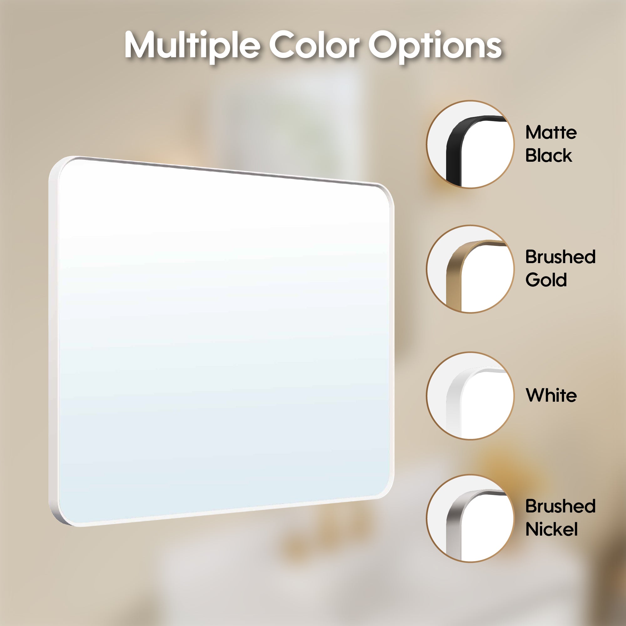 40-in W x 32-in H White Rectangular Framed Bathroom Vanity Mirror