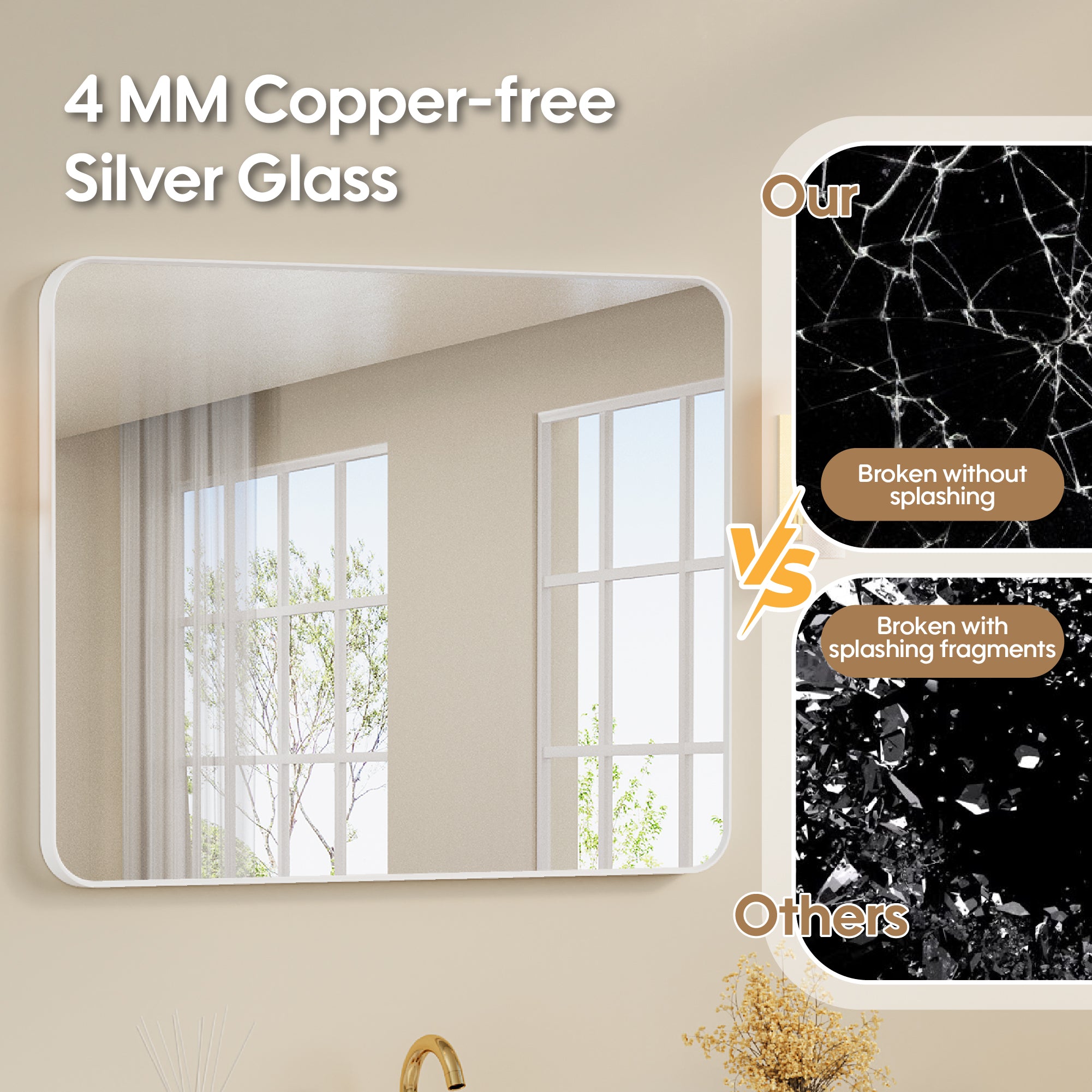 40-in W x 32-in H White Rectangular Framed Bathroom Vanity Mirror