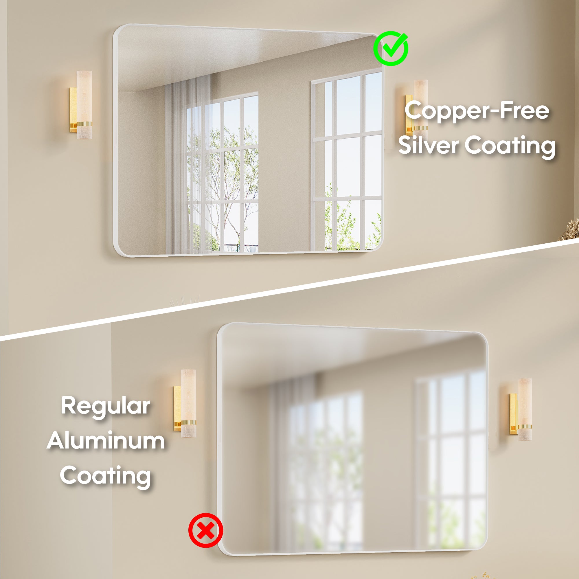 48-in W x 36-in H White Rectangular Framed Bathroom Vanity Mirror