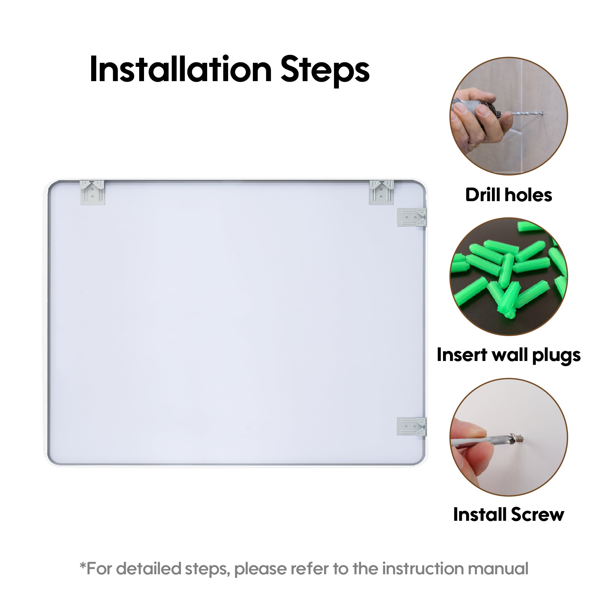 48-in W x 36-in H White Rectangular Framed Bathroom Vanity Mirror