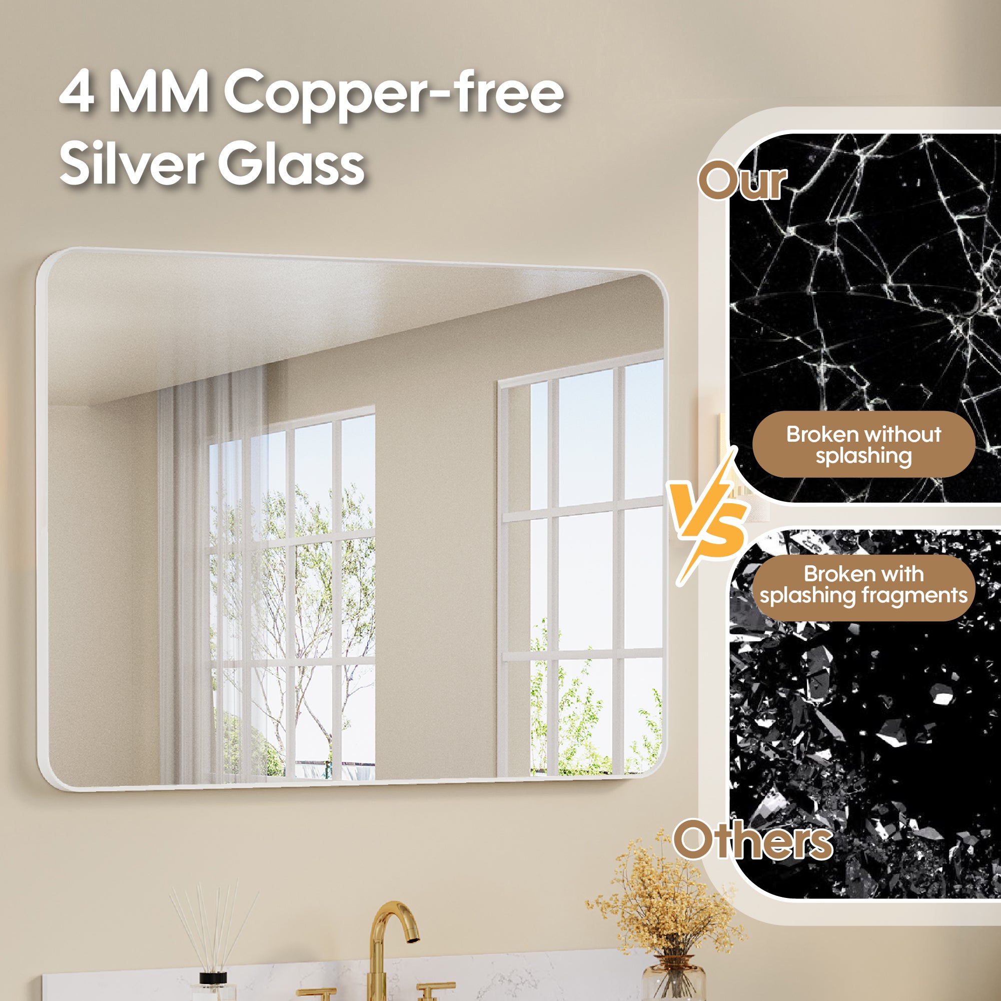 48-in W x 36-in H White Rectangular Framed Bathroom Vanity Mirror