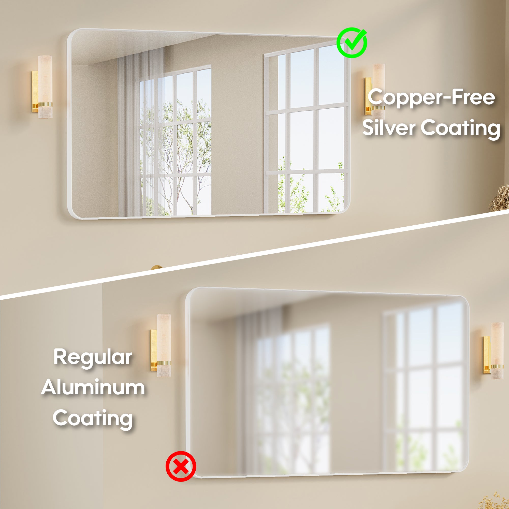 55-in W x 32-in H White Rectangular Framed Bathroom Vanity Mirror