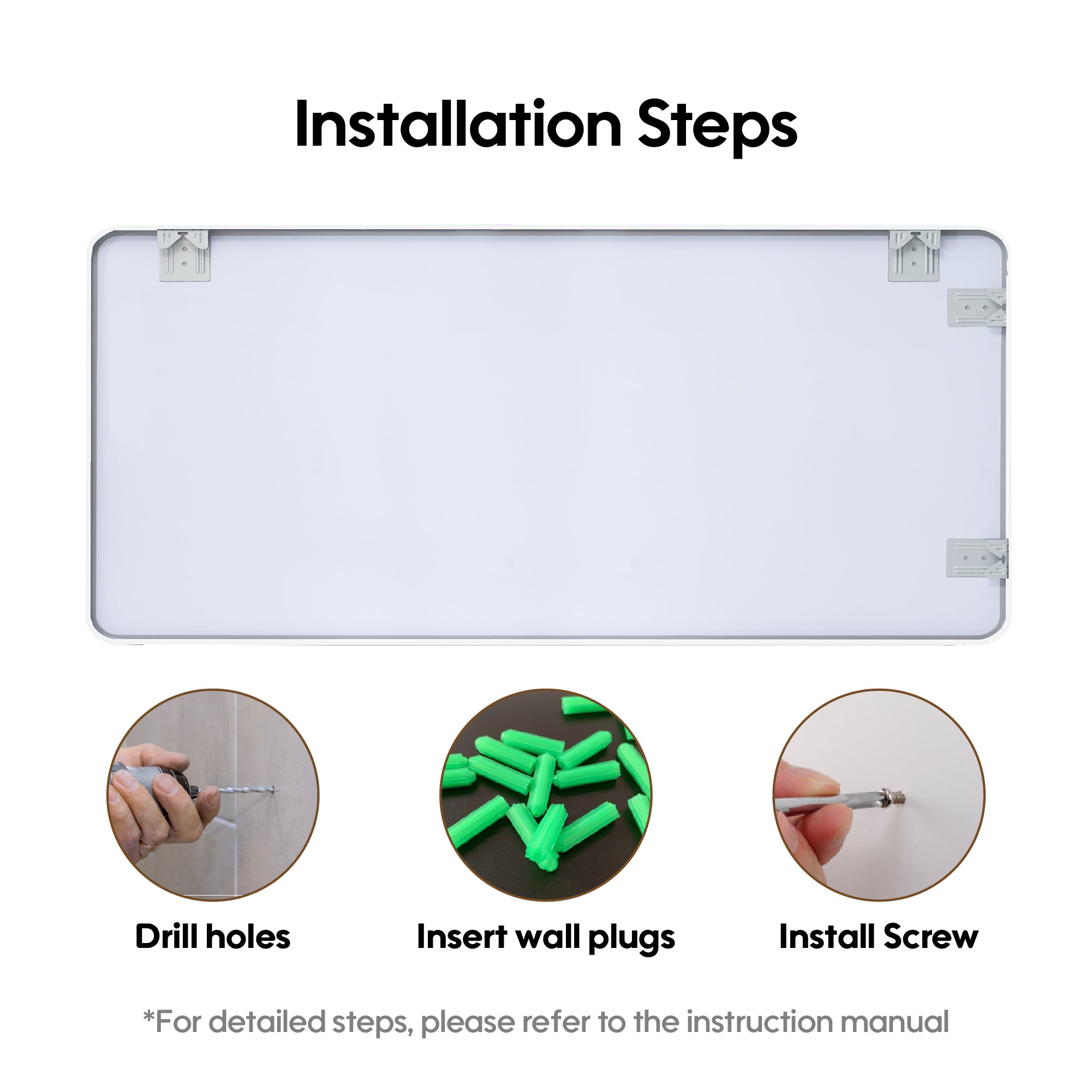 55-in W x 32-in H White Rectangular Framed Bathroom Vanity Mirror