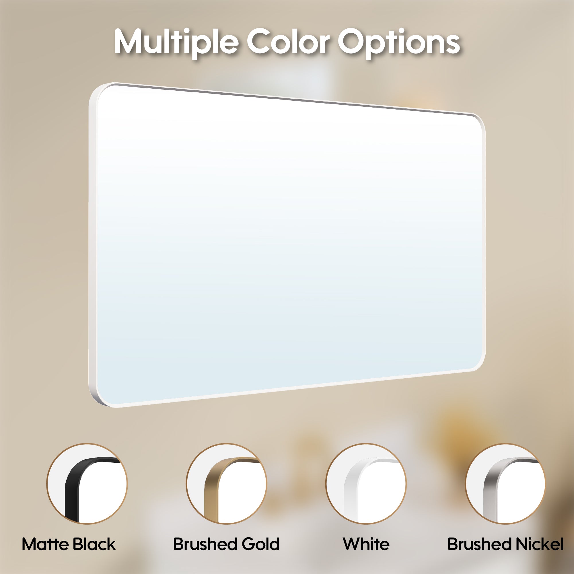 55-in W x 32-in H White Rectangular Framed Bathroom Vanity Mirror