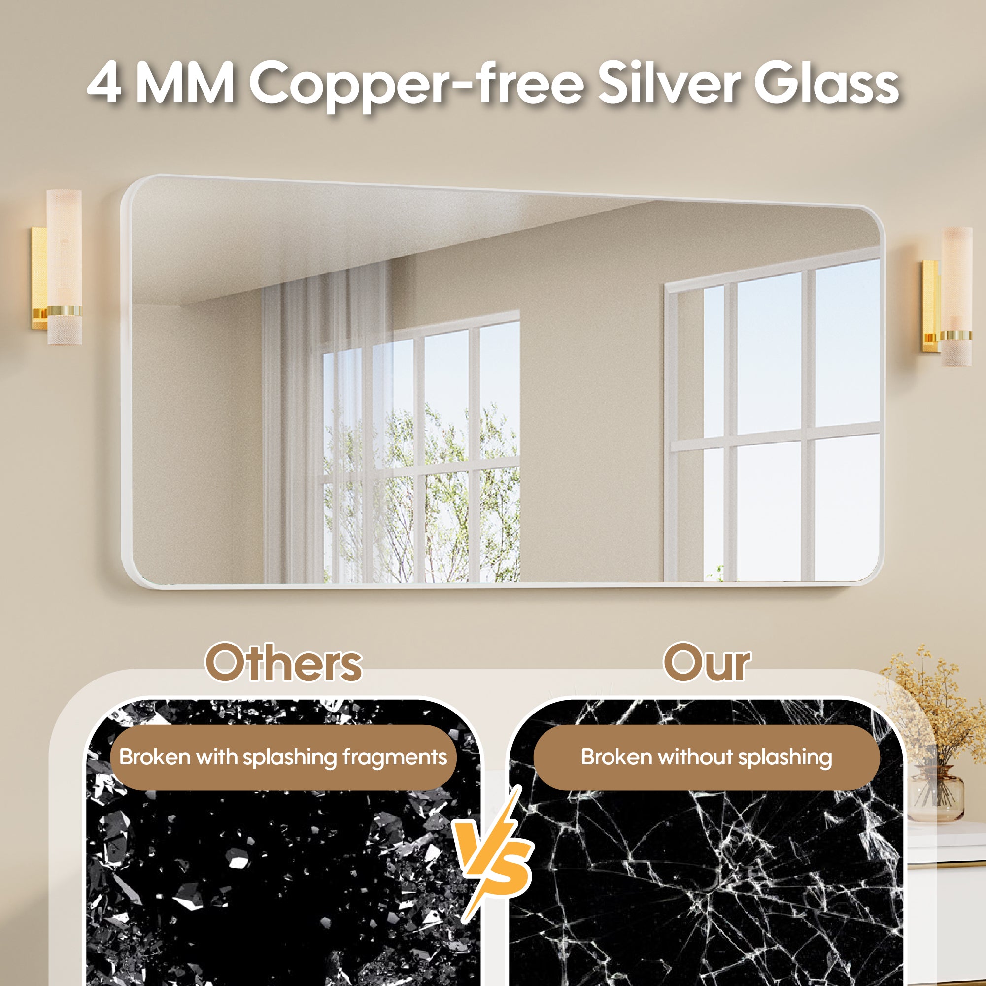 60-in W x 28-in H White Rectangular Framed Bathroom Vanity Mirror