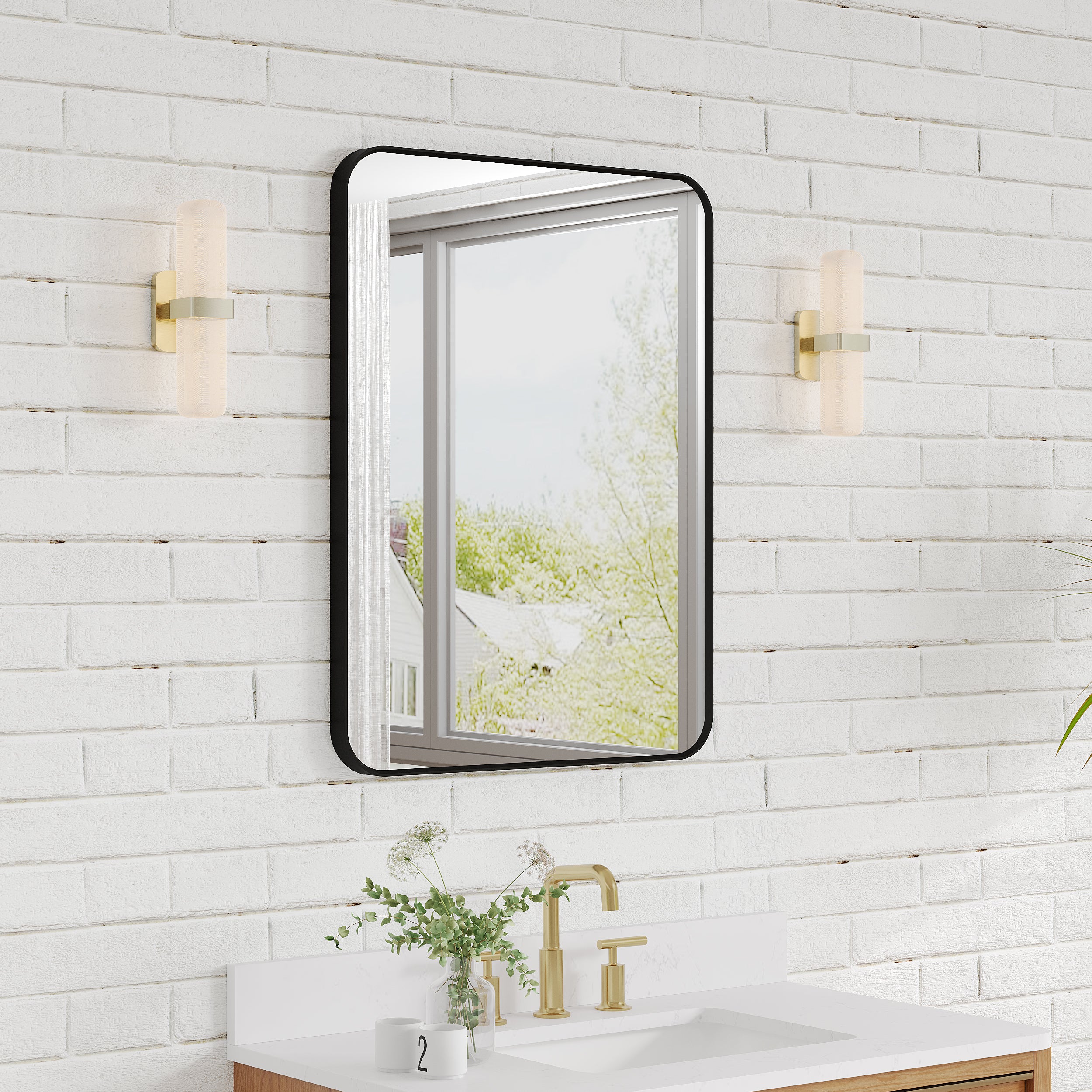 24-in W x 32-in H Black Rectangular Framed Bathroom Vanity Mirror
