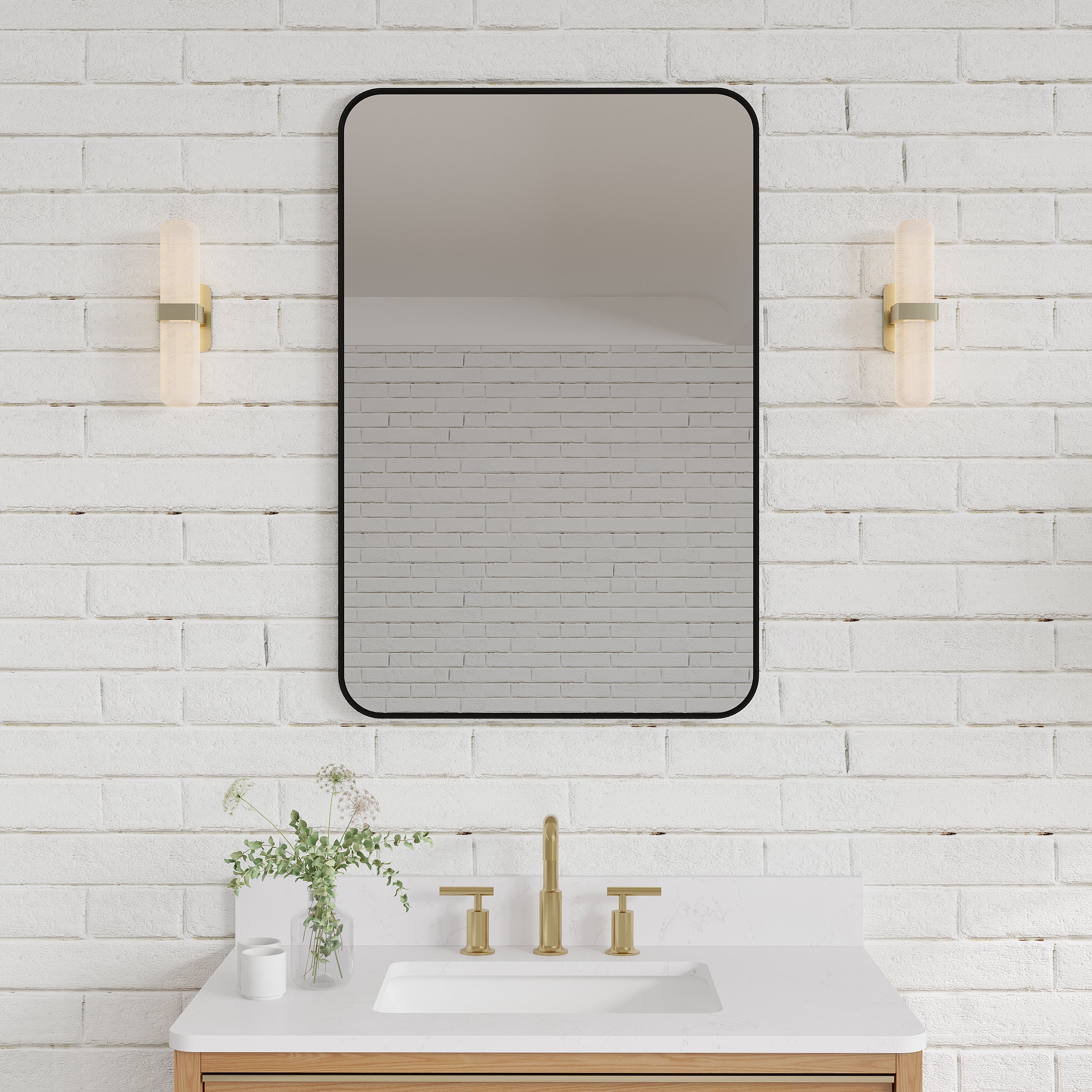 24-in W x 36-in H Black Rectangular Framed Bathroom Vanity Mirror, Aluminum Frame