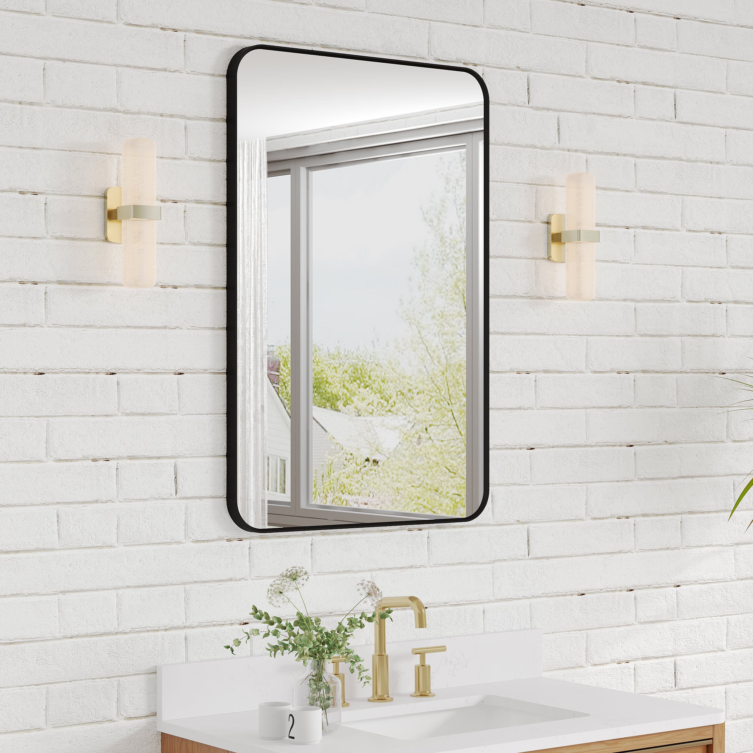 24-in W x 36-in H Black Rectangular Framed Bathroom Vanity Mirror, Aluminum Frame