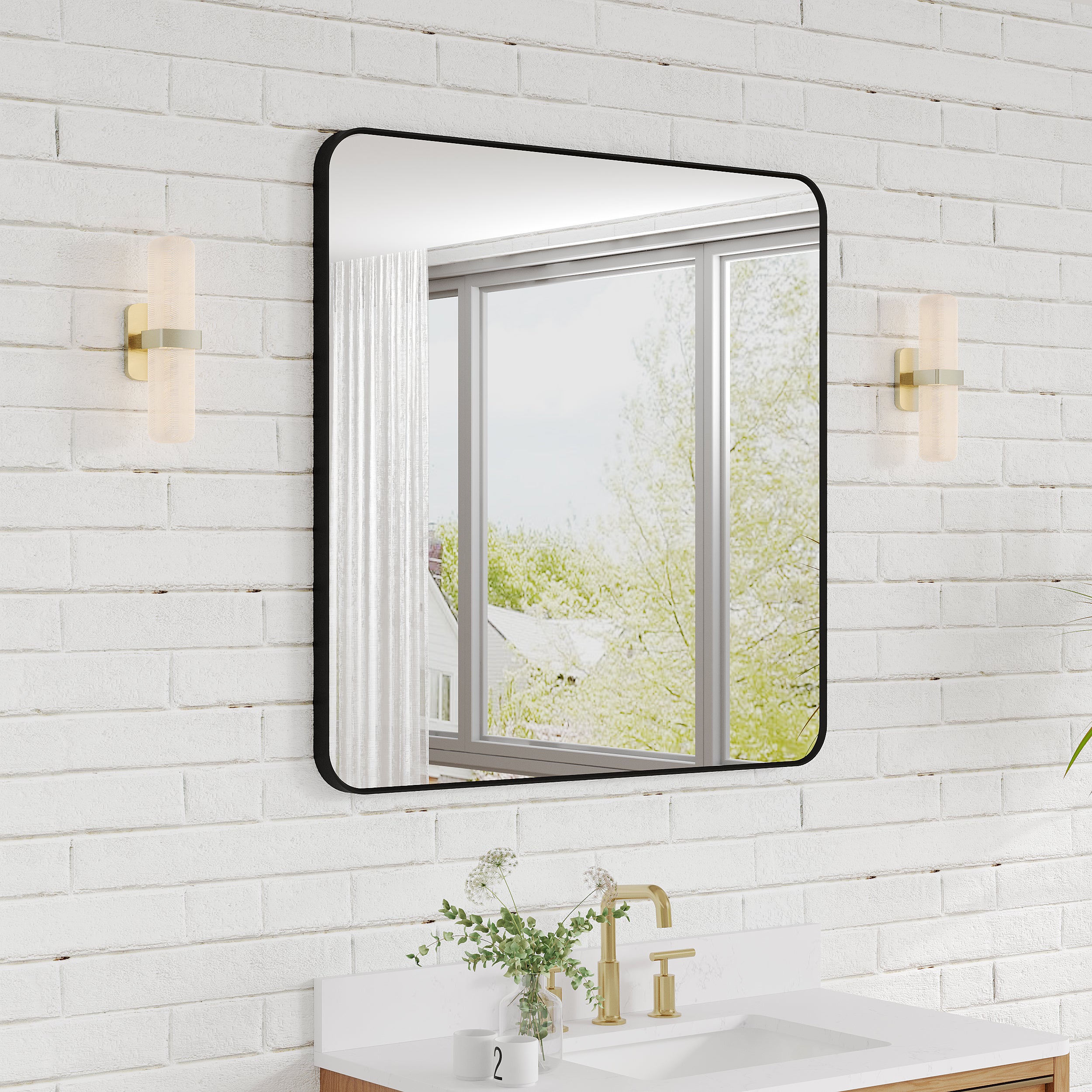 36-in W x 36-in H Black Rectangular Framed Bathroom Vanity Mirror