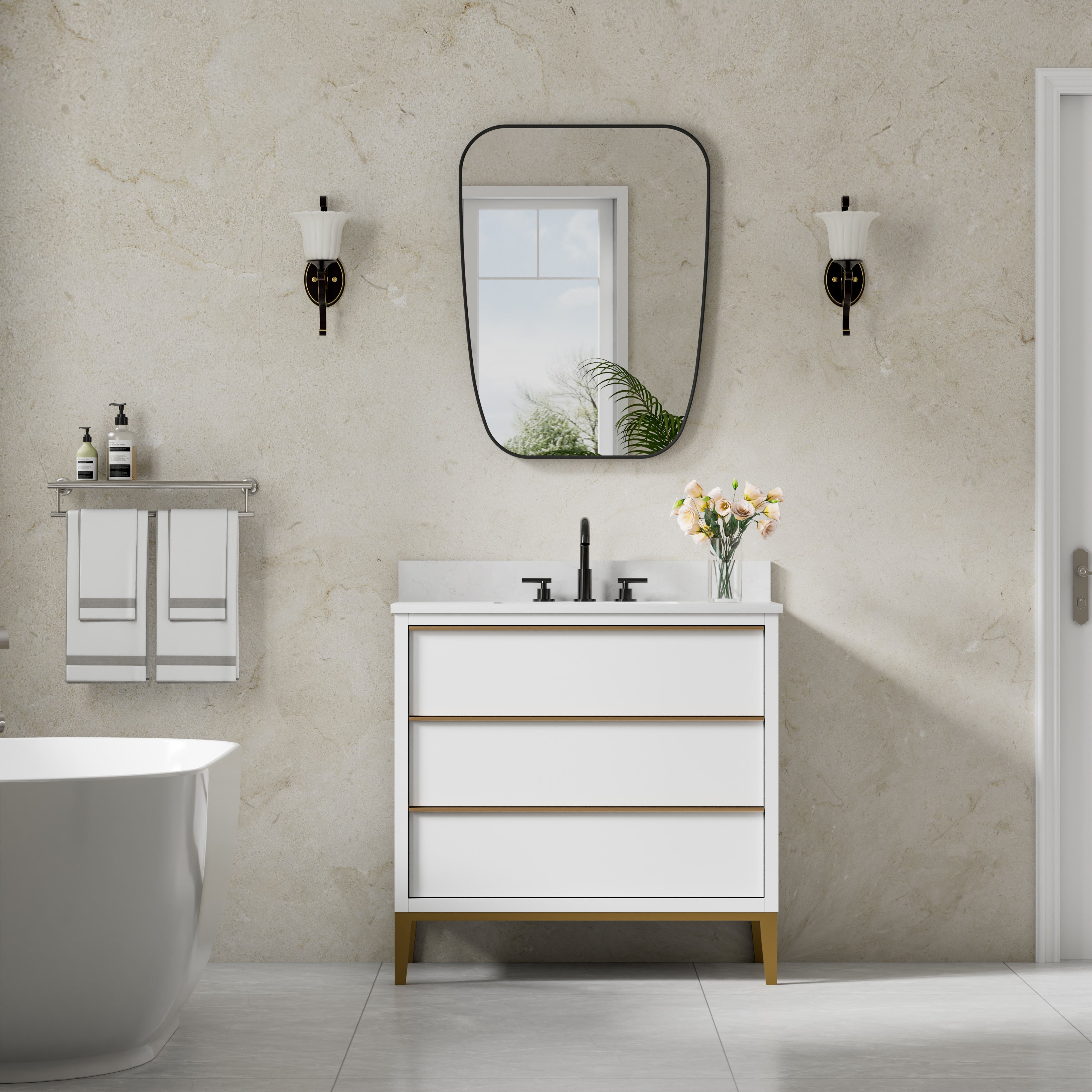 24 in. W x 32 in. H Shield Bathroom Vanity Wall Mirror without Lights Matte Black