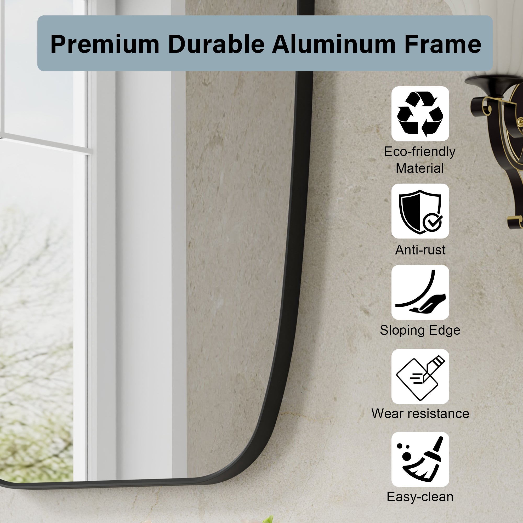 24 in. W x 32 in. H Shield Bathroom Vanity Wall Mirror without Lights Matte Black